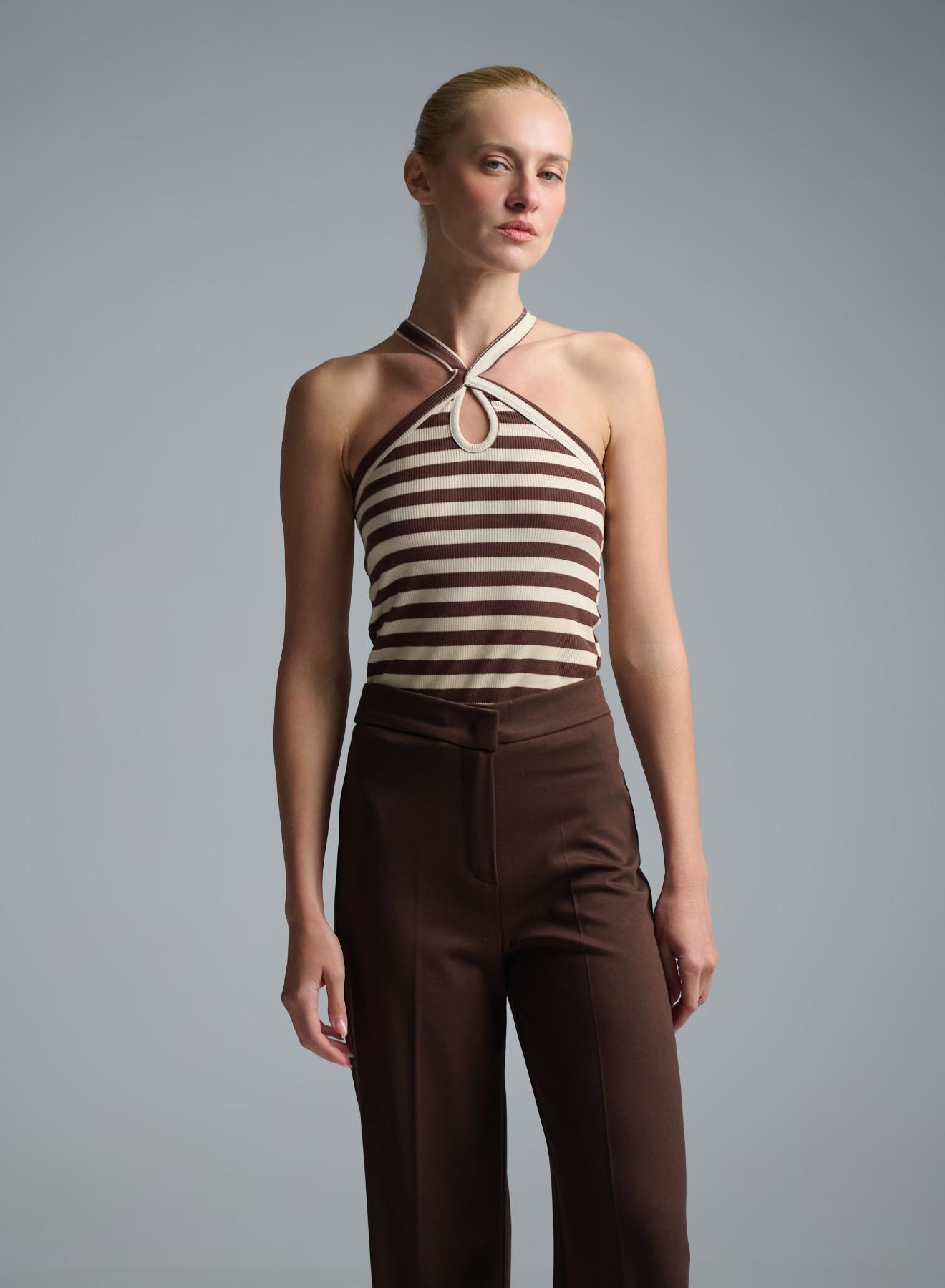 Ecru-Chocolate Top with stripes Vicolo - 2