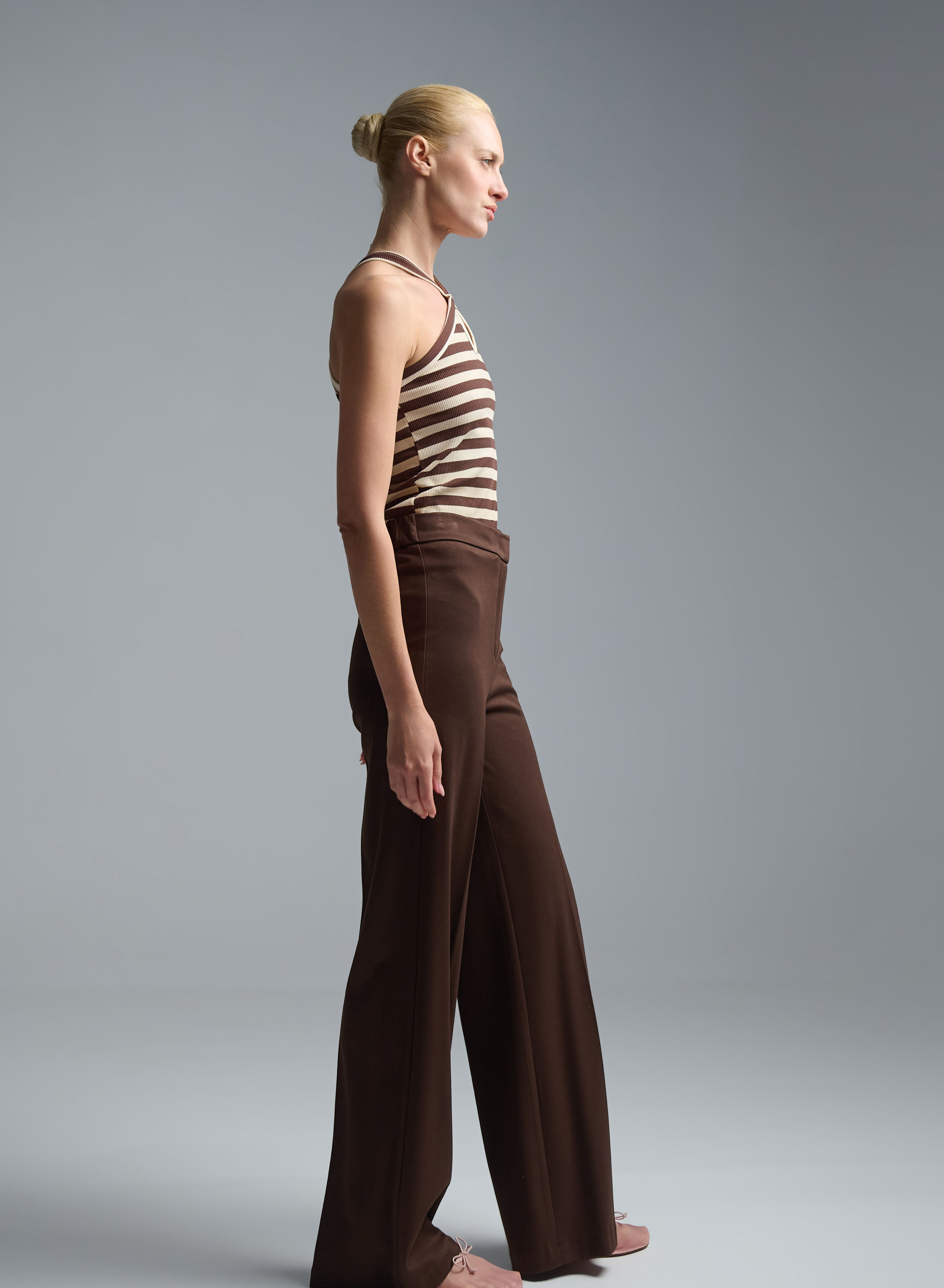 Chocolate straight fit Trousers with elasticated rear waistband Imperial - 2