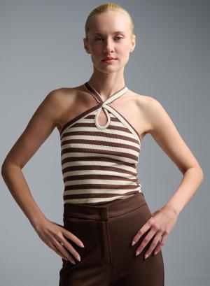 Ecru-Chocolate Top with stripes Vicolo - 60825