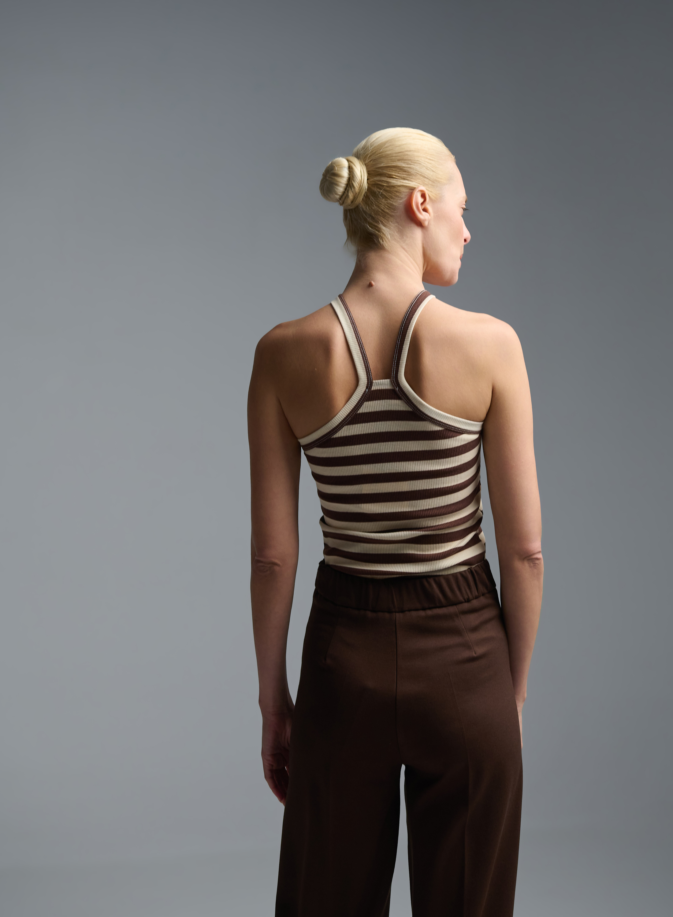 Ecru-Chocolate Top with stripes Vicolo - 5