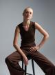 Chocolate sleeveless Top with V neckline Imperial - 0