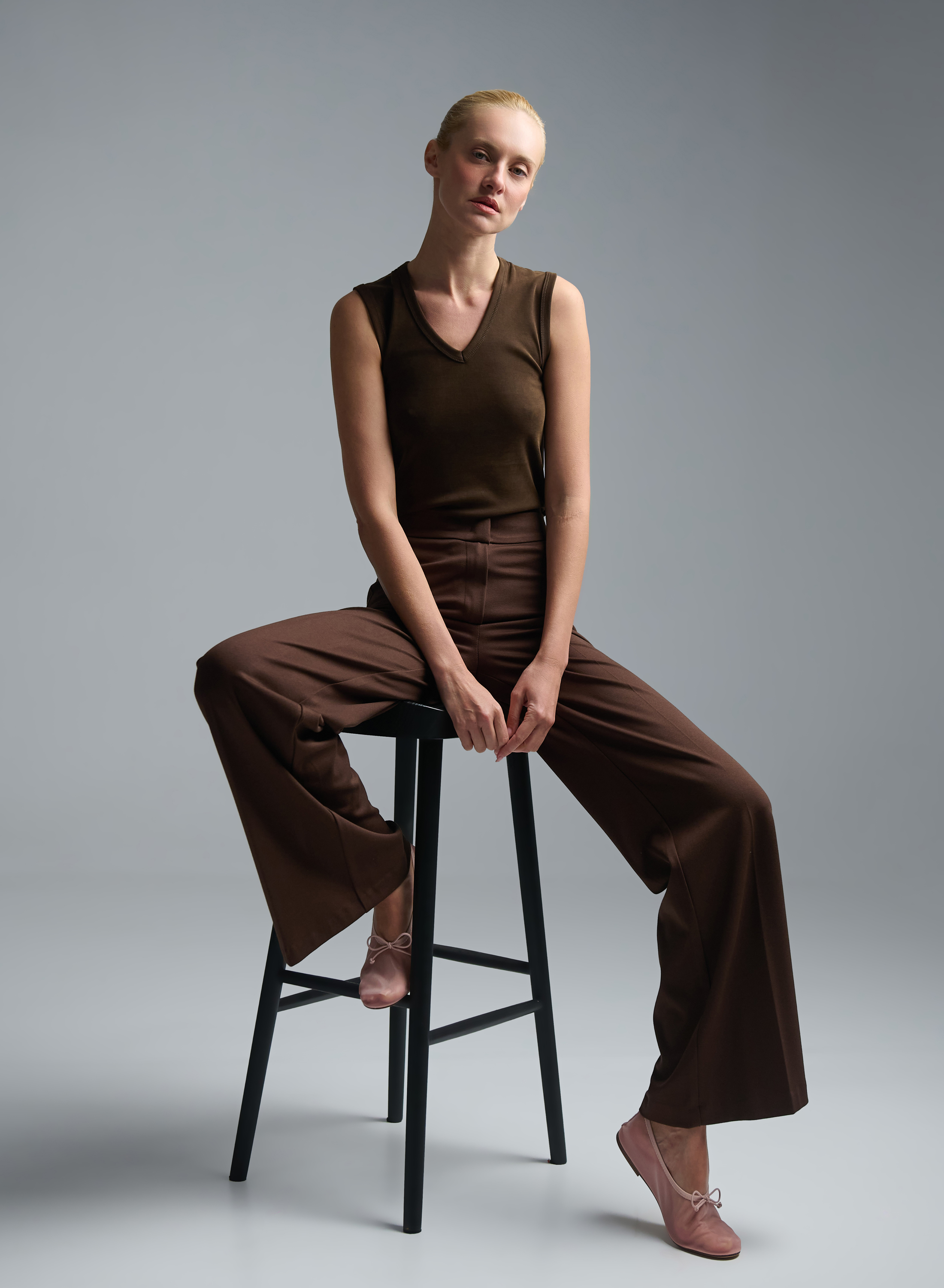 Chocolate straight fit Trousers with elasticated rear waistband Imperial - 5