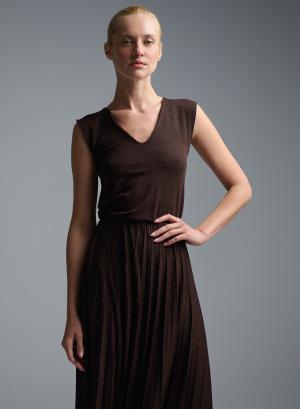 Chocolate sleeveless lurex Blouse with V neckline R.R. - 60902