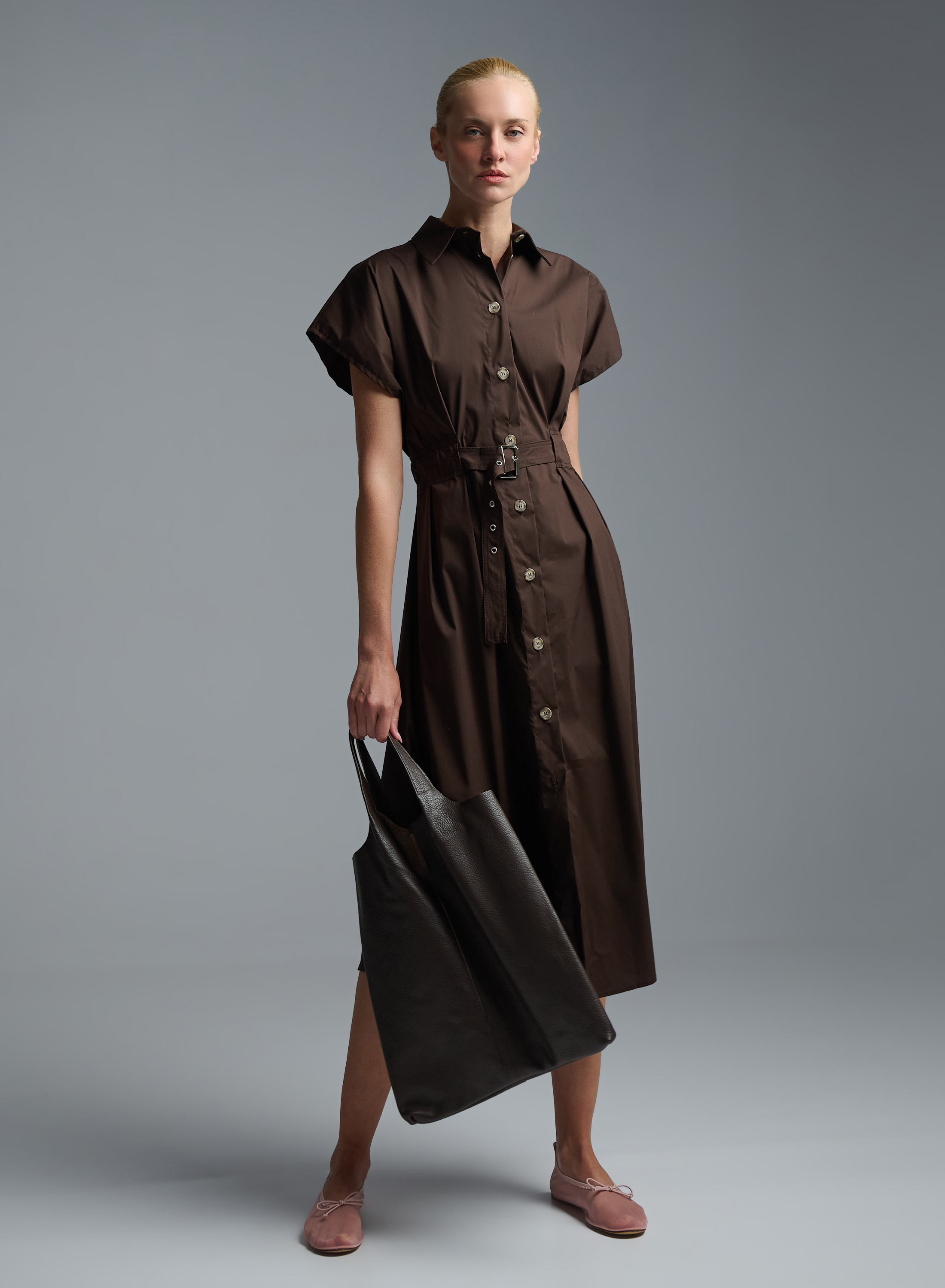 Chocolate sleeveless chemisier Dress with belt R.R. - 1