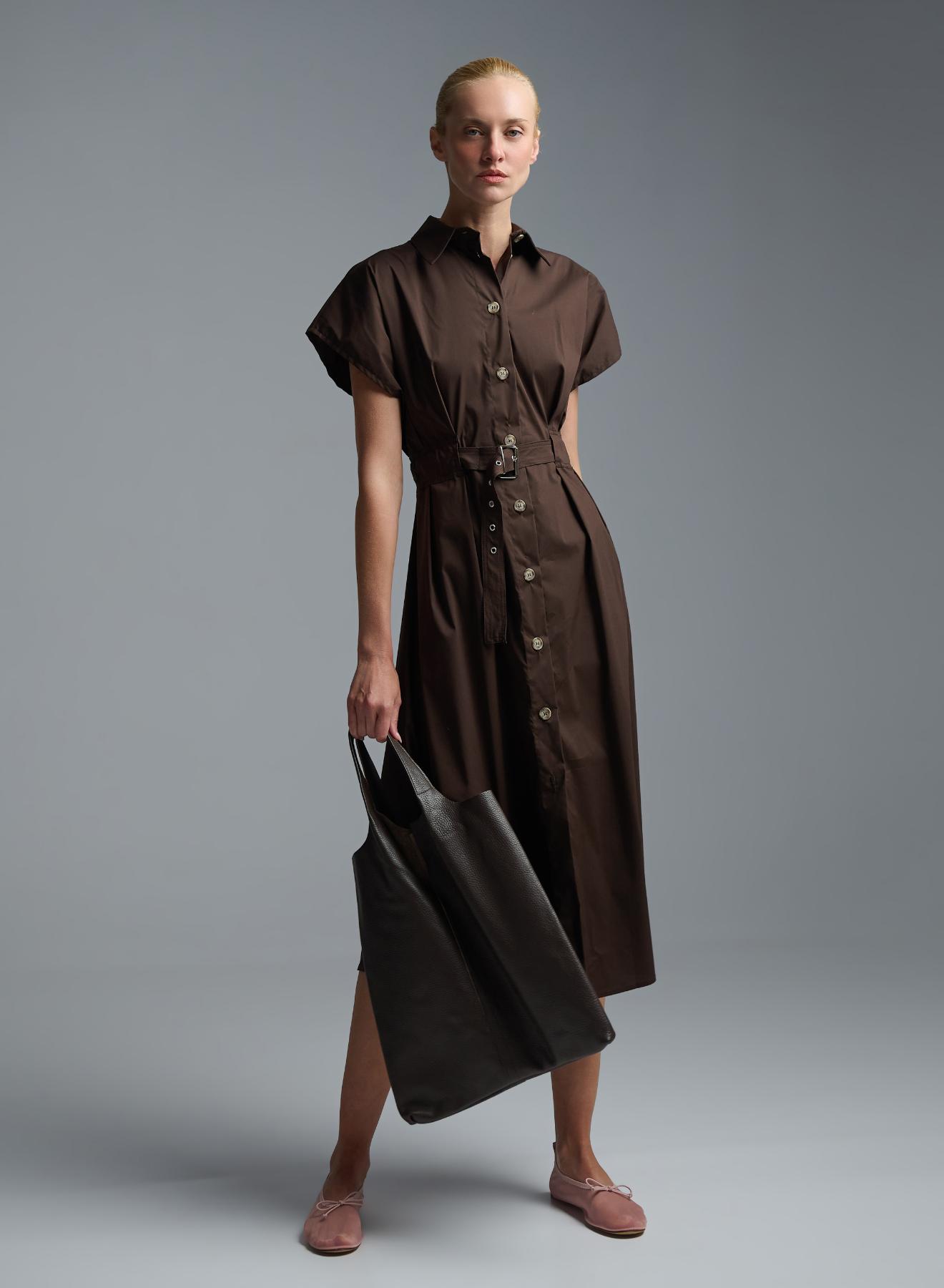 Chocolate sleeveless chemisier Dress with belt R.R. - 2