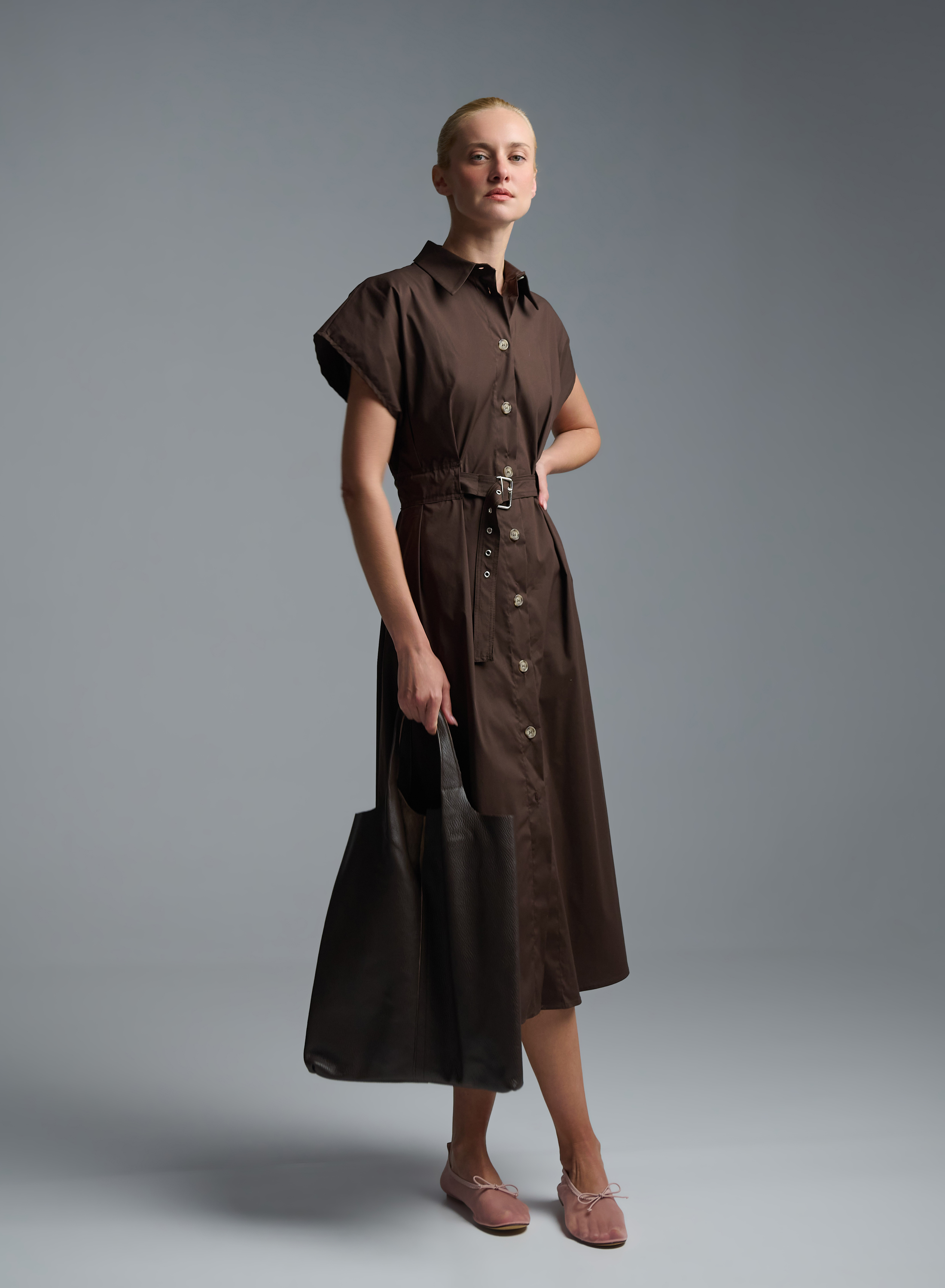 Chocolate sleeveless chemisier Dress with belt R.R. - 0