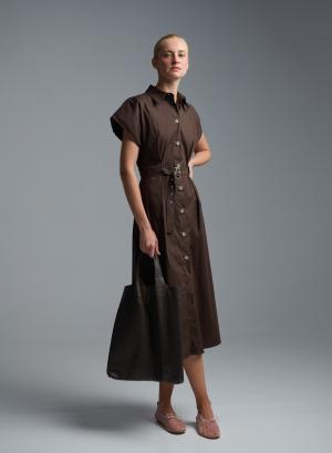 Chocolate sleeveless chemisier Dress with belt R.R. - 60937