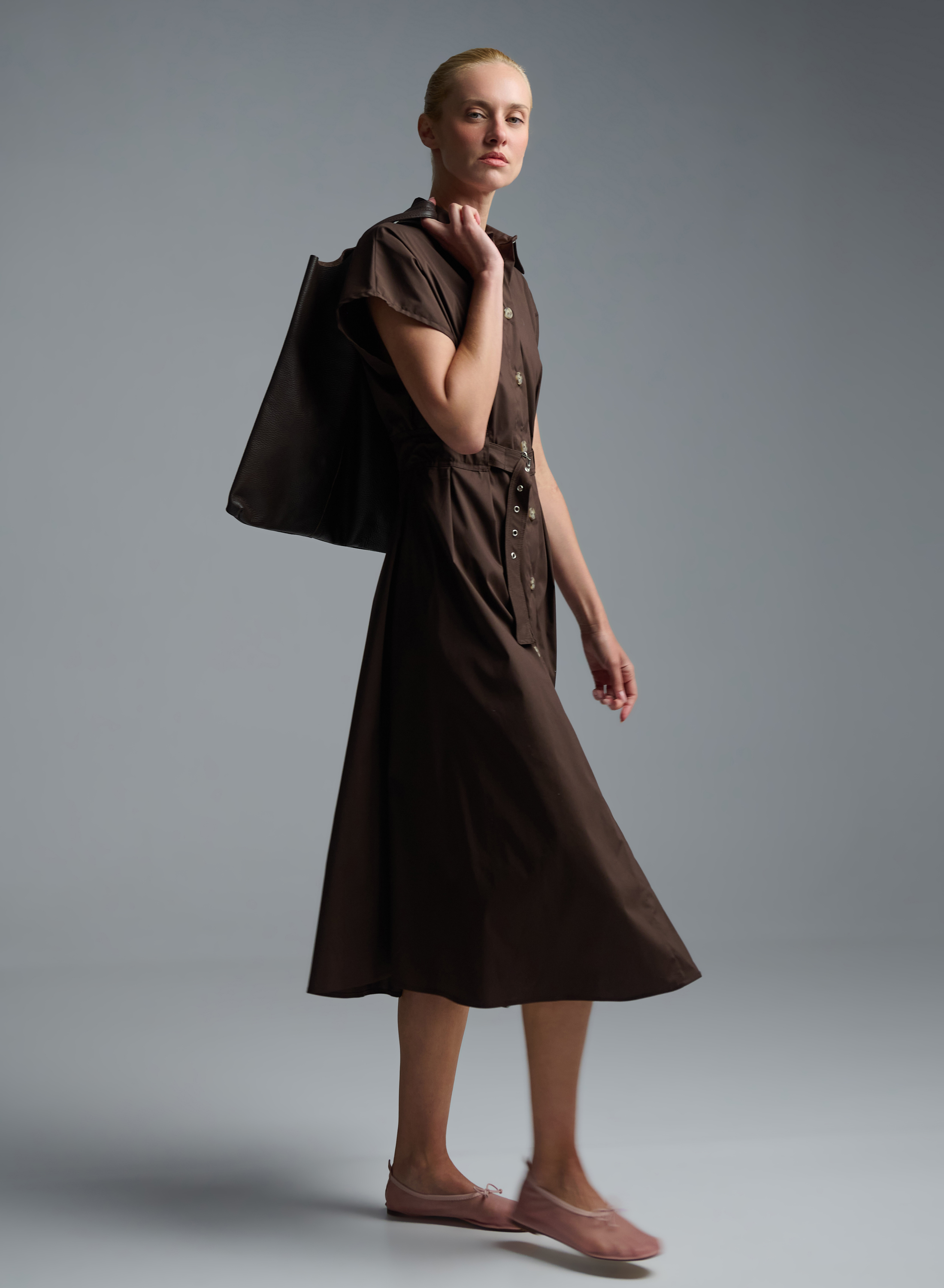 Chocolate sleeveless chemisier Dress with belt R.R. - 2