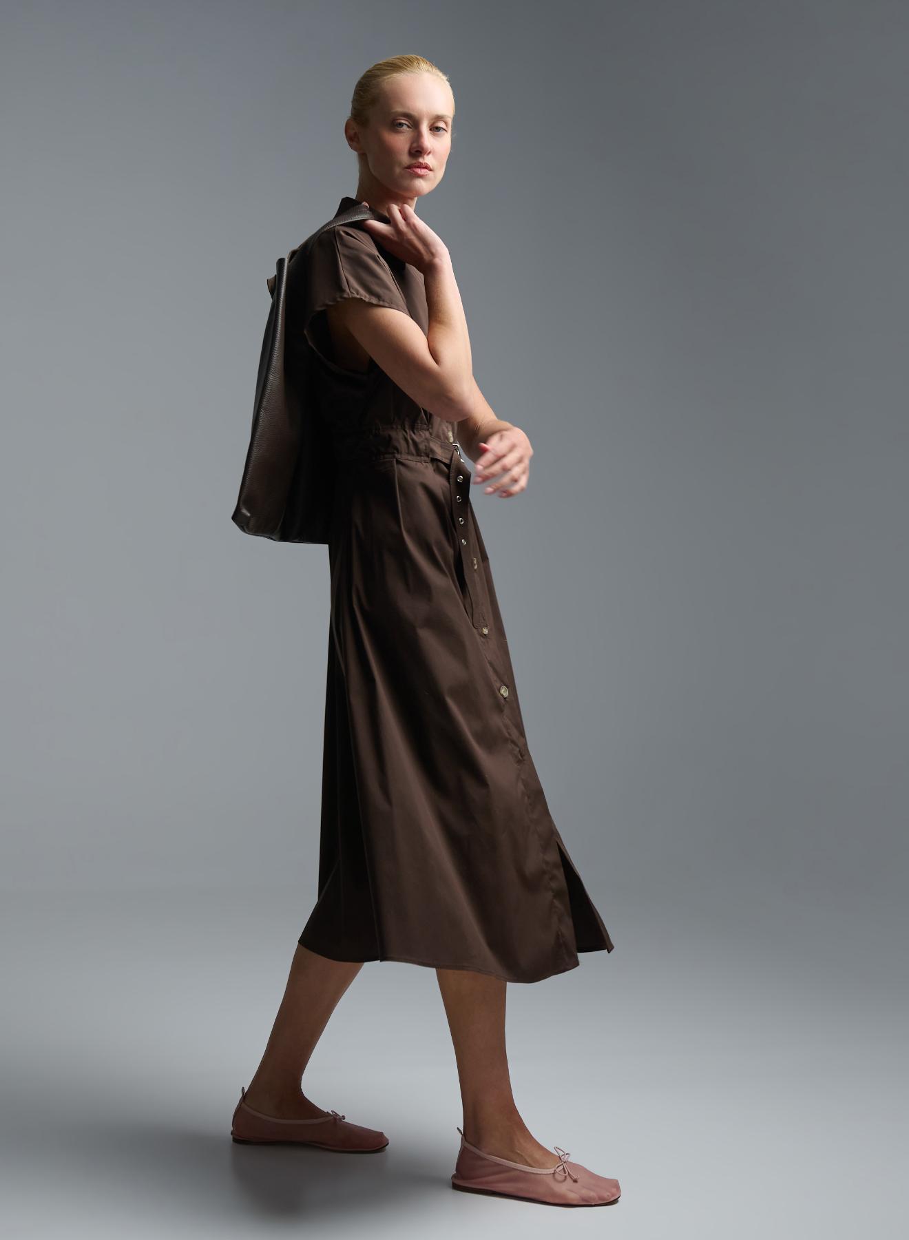 Chocolate sleeveless chemisier Dress with belt R.R. - 4