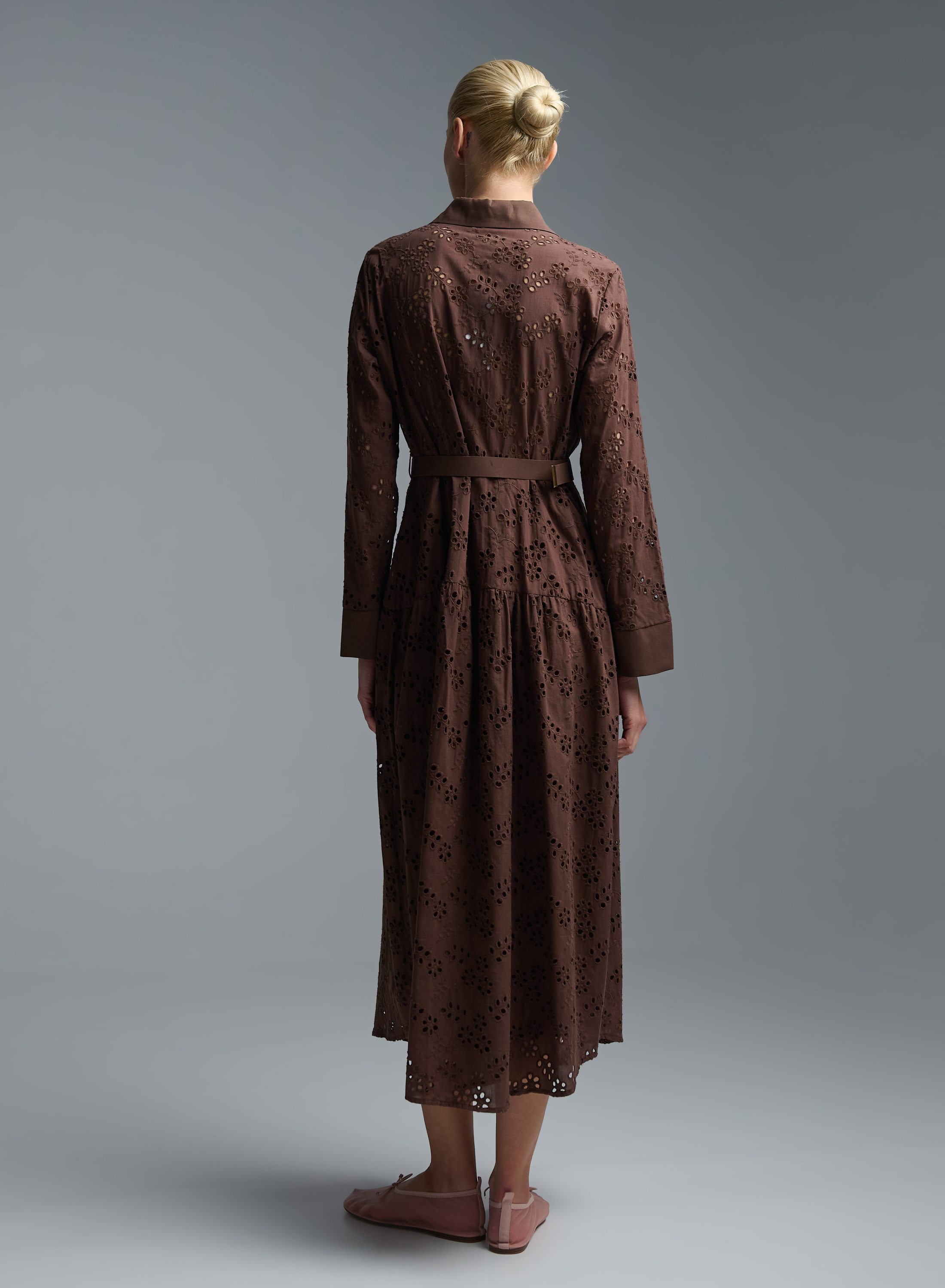 Chocolate chemisier embroidery cut Dress with belt R.R. - 7