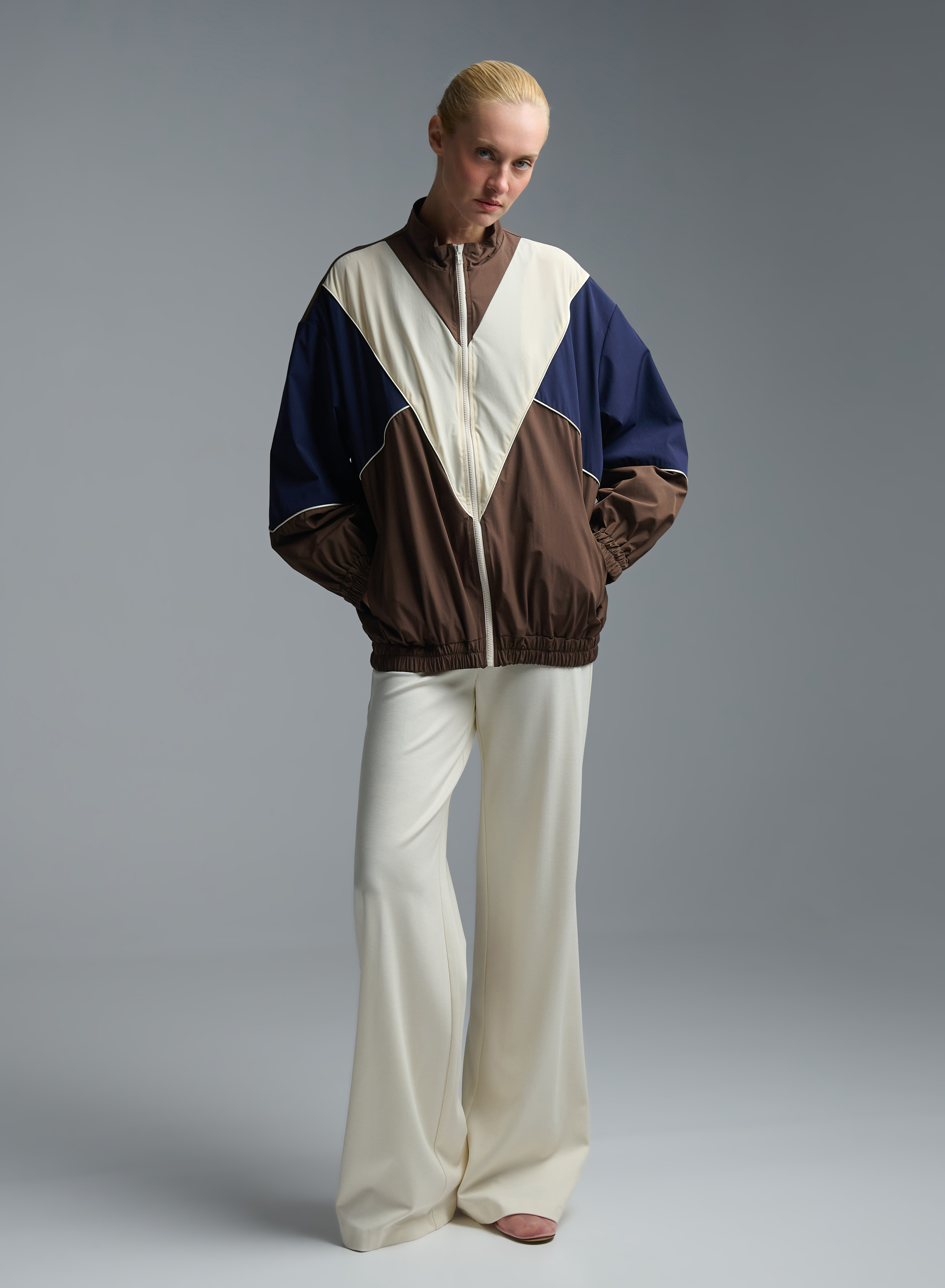 Chocolate-Blue-Ecru bomber Jacket Vicolo - 1
