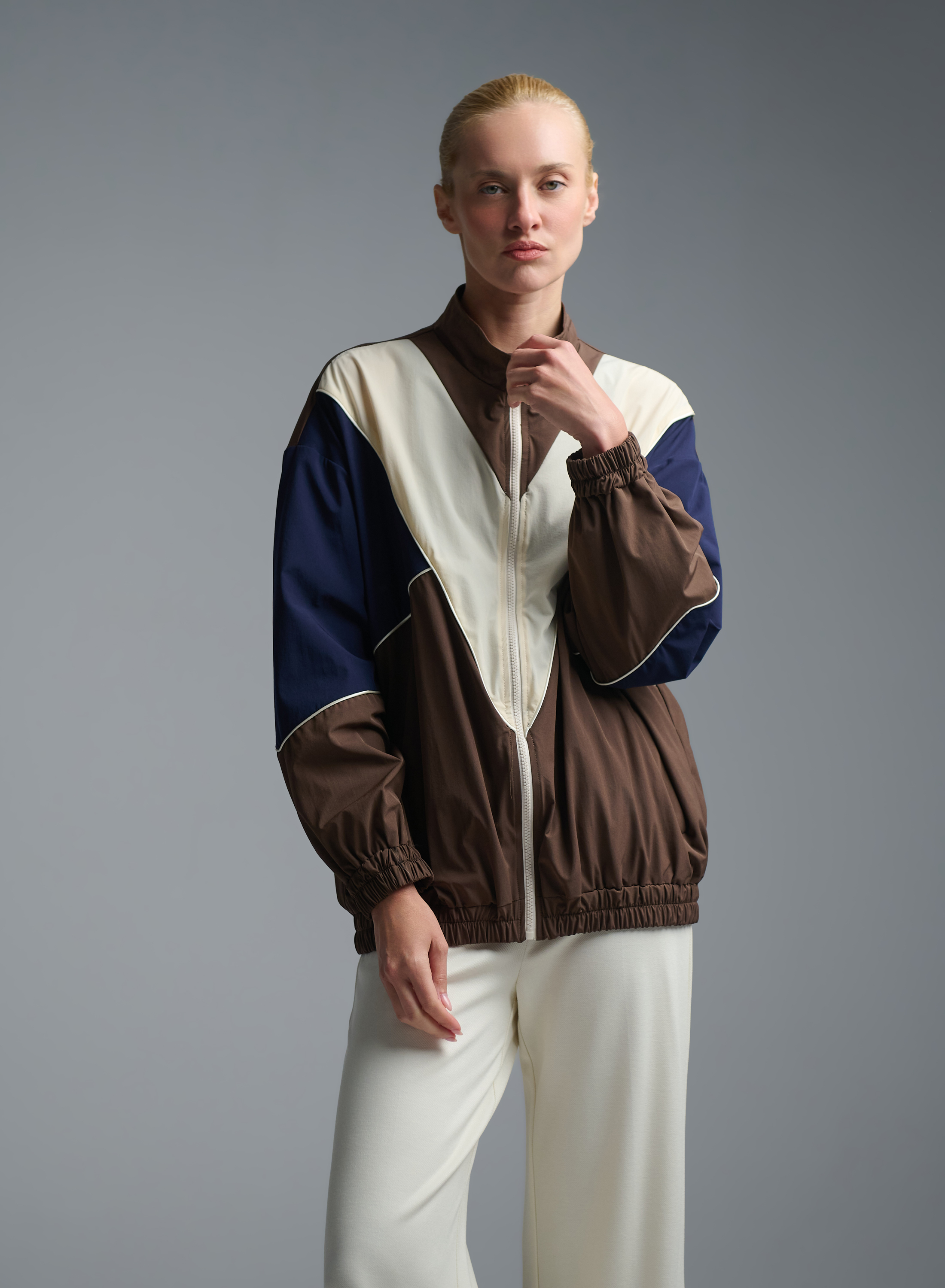 Chocolate-Blue-Ecru bomber Jacket Vicolo - 2