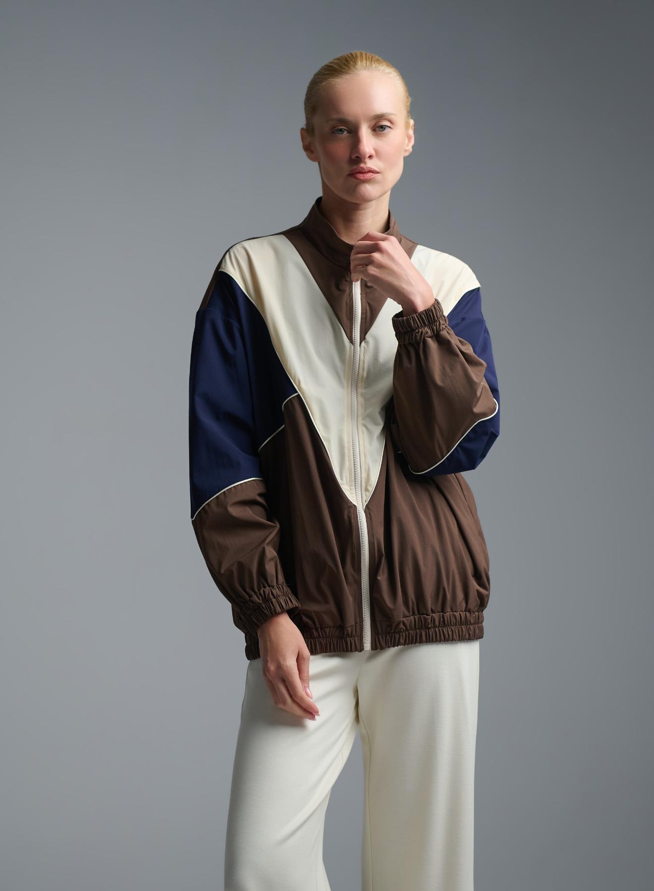 Chocolate-Blue-Ecru bomber Jacket Vicolo - 3