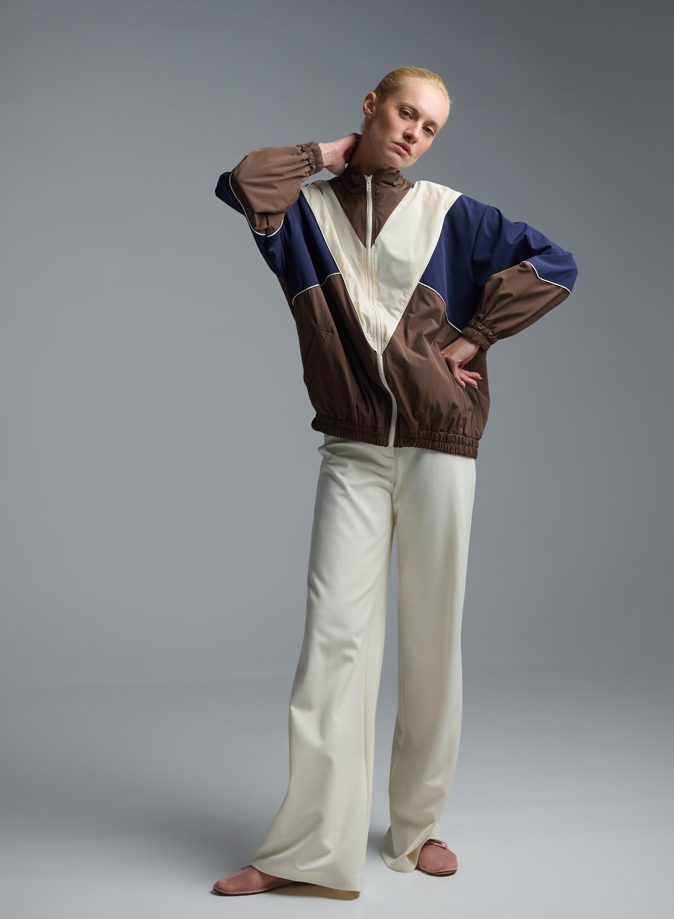Chocolate-Blue-Ecru bomber Jacket Vicolo - 4