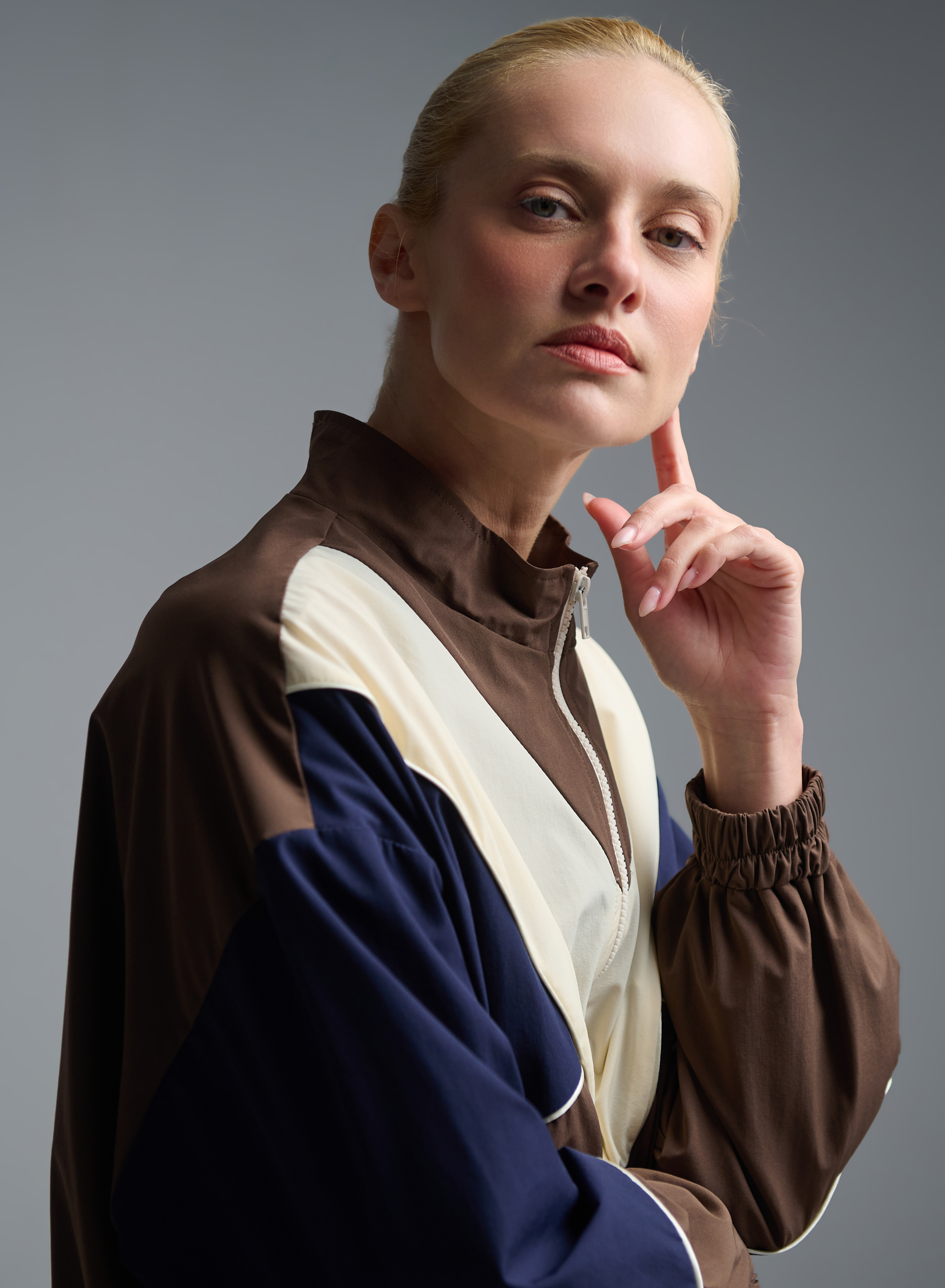 Chocolate-Blue-Ecru bomber Jacket Vicolo - 4