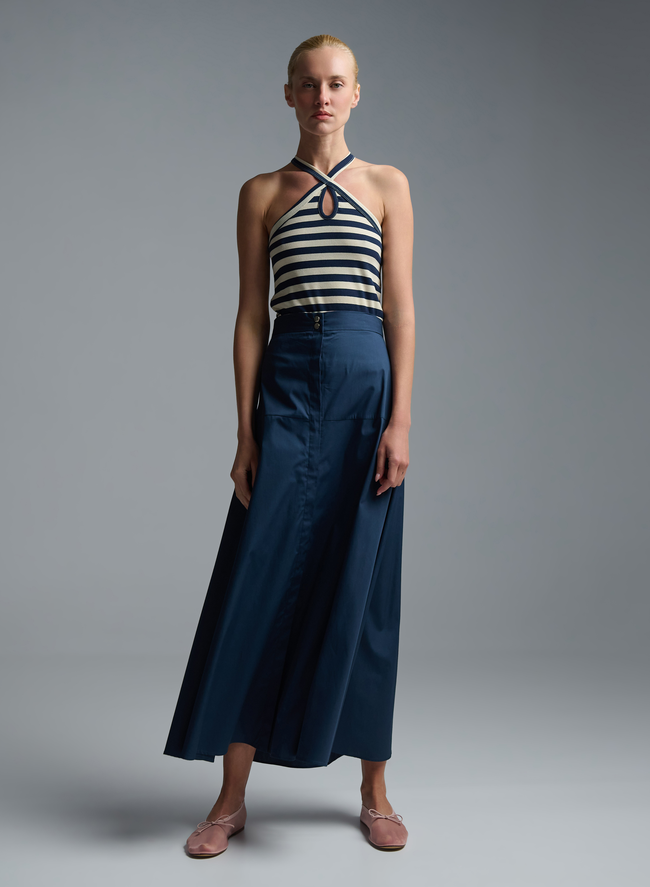 Blue popline Skirt with buttons in the front Emme Marella - 1