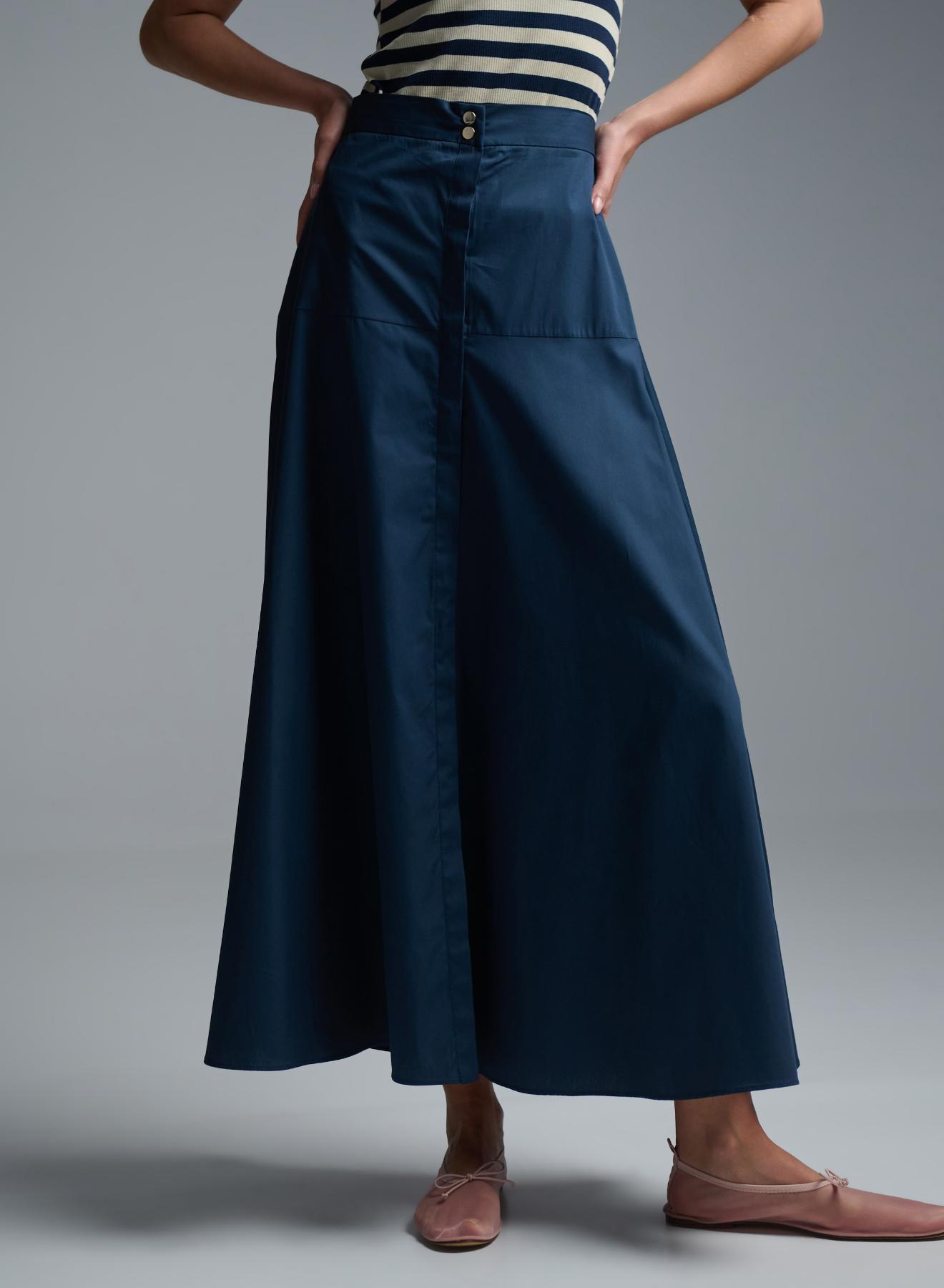 Blue popline Skirt with buttons in the front Emme Marella - 4
