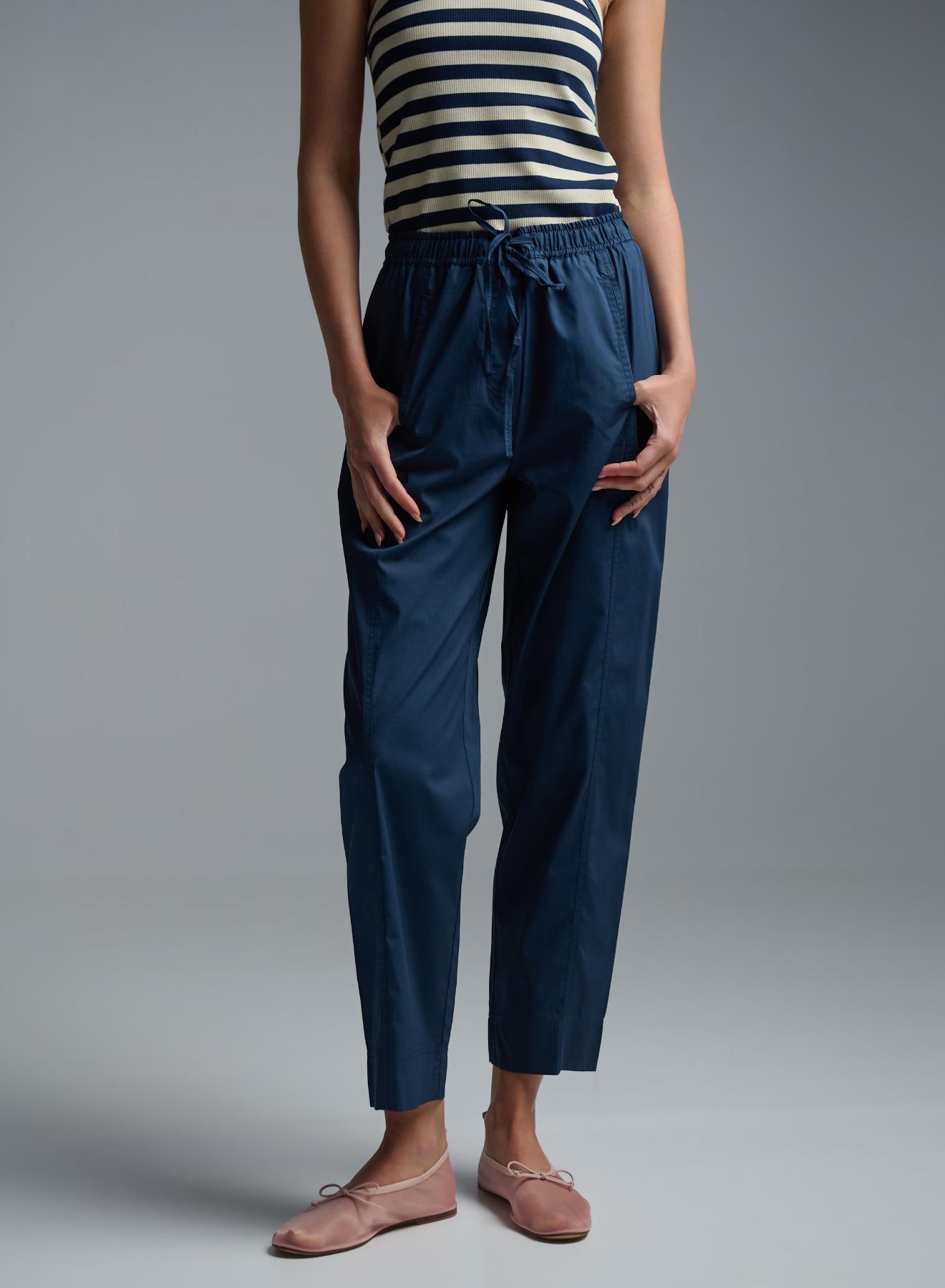 Navy Blue Παντελόνι ποπλίνα με λάστιχο και κορδόνι στη μέση Emme Marella - 3