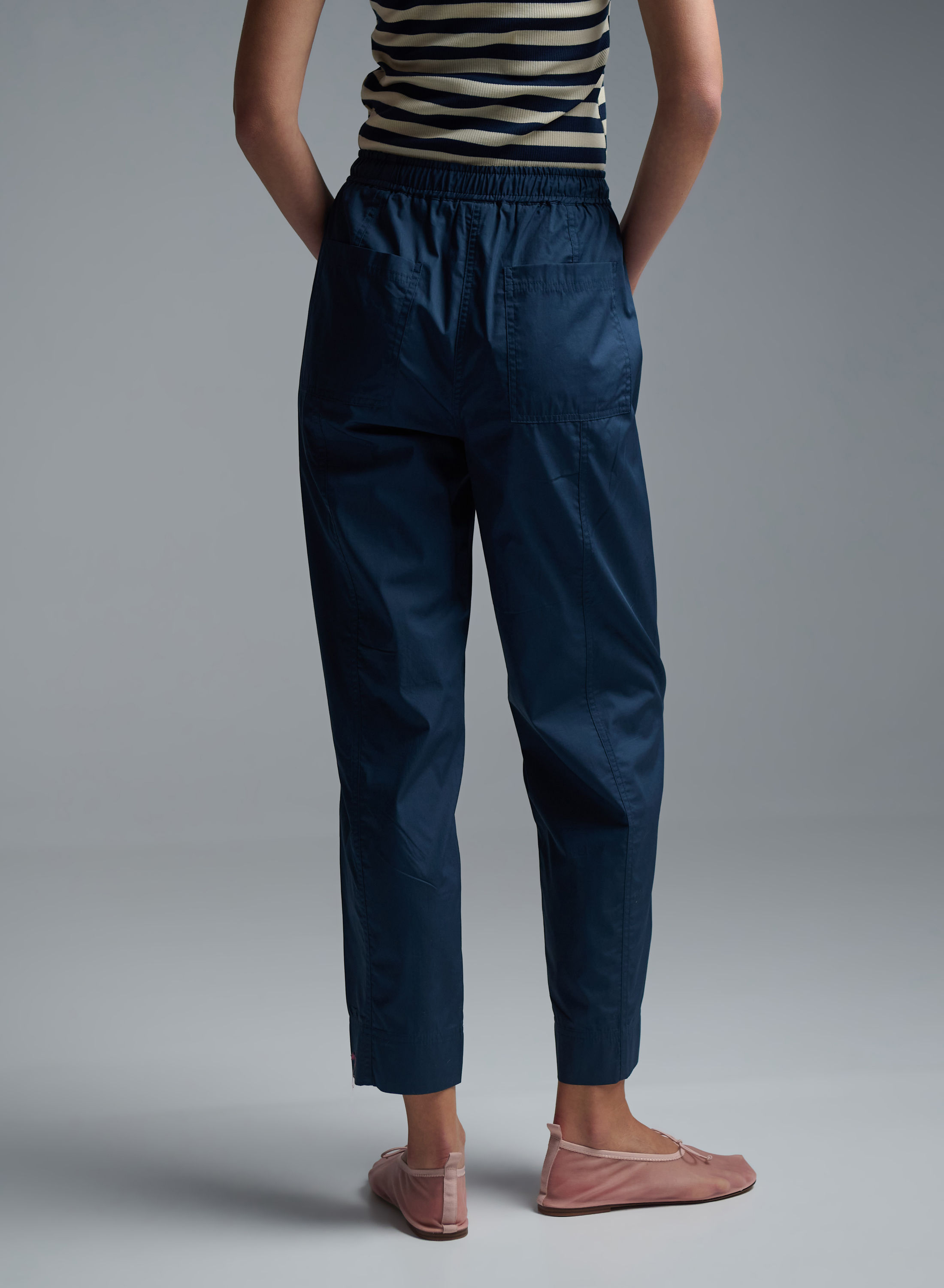 Navy Blue Παντελόνι ποπλίνα με λάστιχο και κορδόνι στη μέση Emme Marella - 5