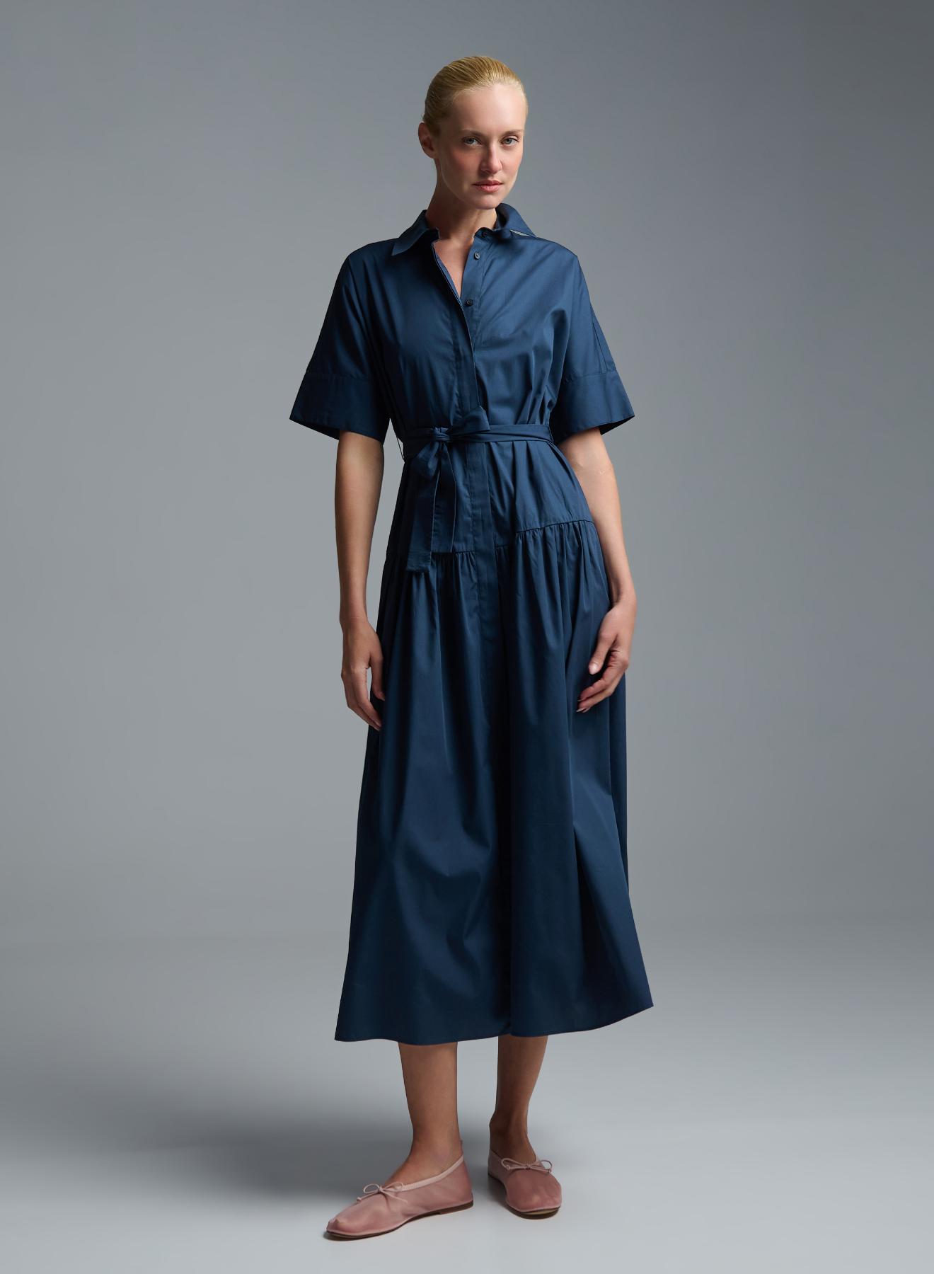 Blue chemisier popline Dress with belt Emme Marella - 3