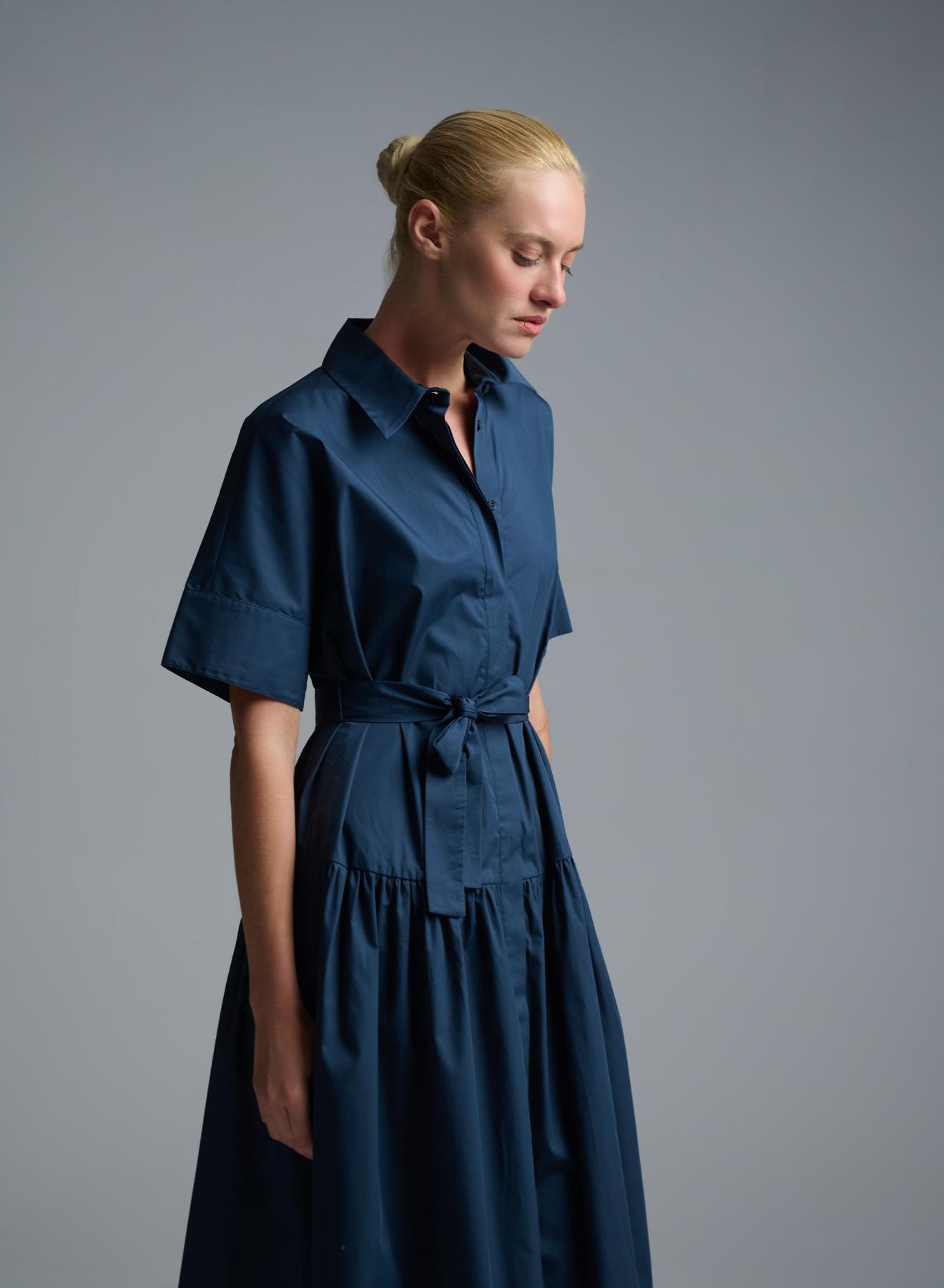 Blue chemisier popline Dress with belt Emme Marella - 4