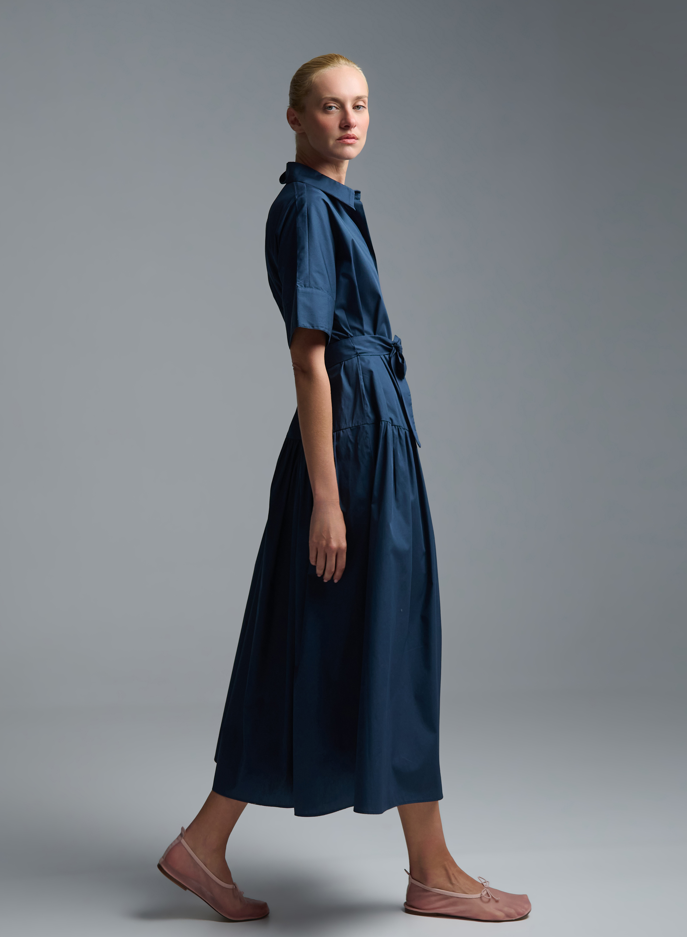 Blue chemisier popline Dress with belt Emme Marella - 4
