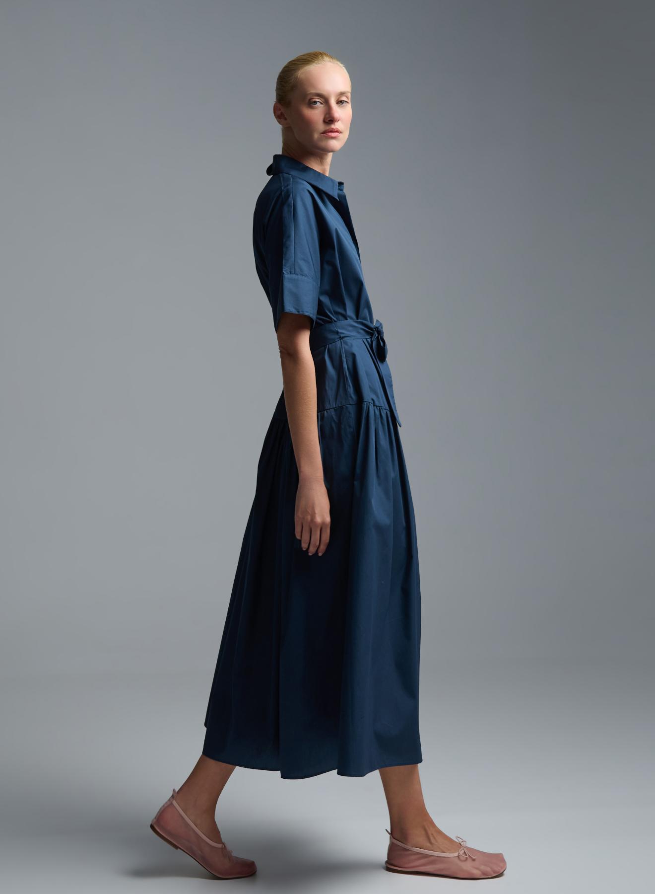Blue chemisier popline Dress with belt Emme Marella - 5