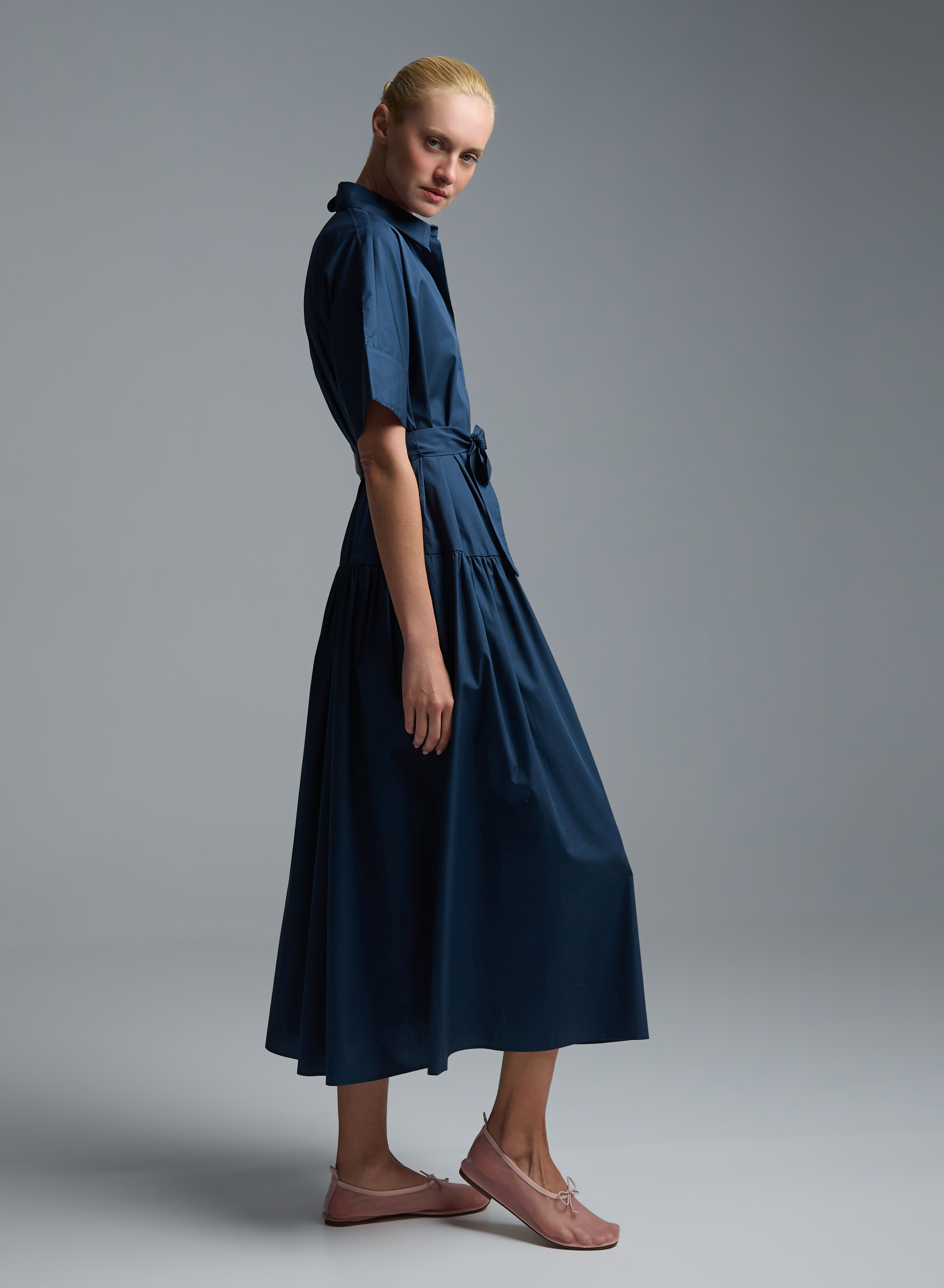 Blue chemisier popline Dress with belt Emme Marella - 5
