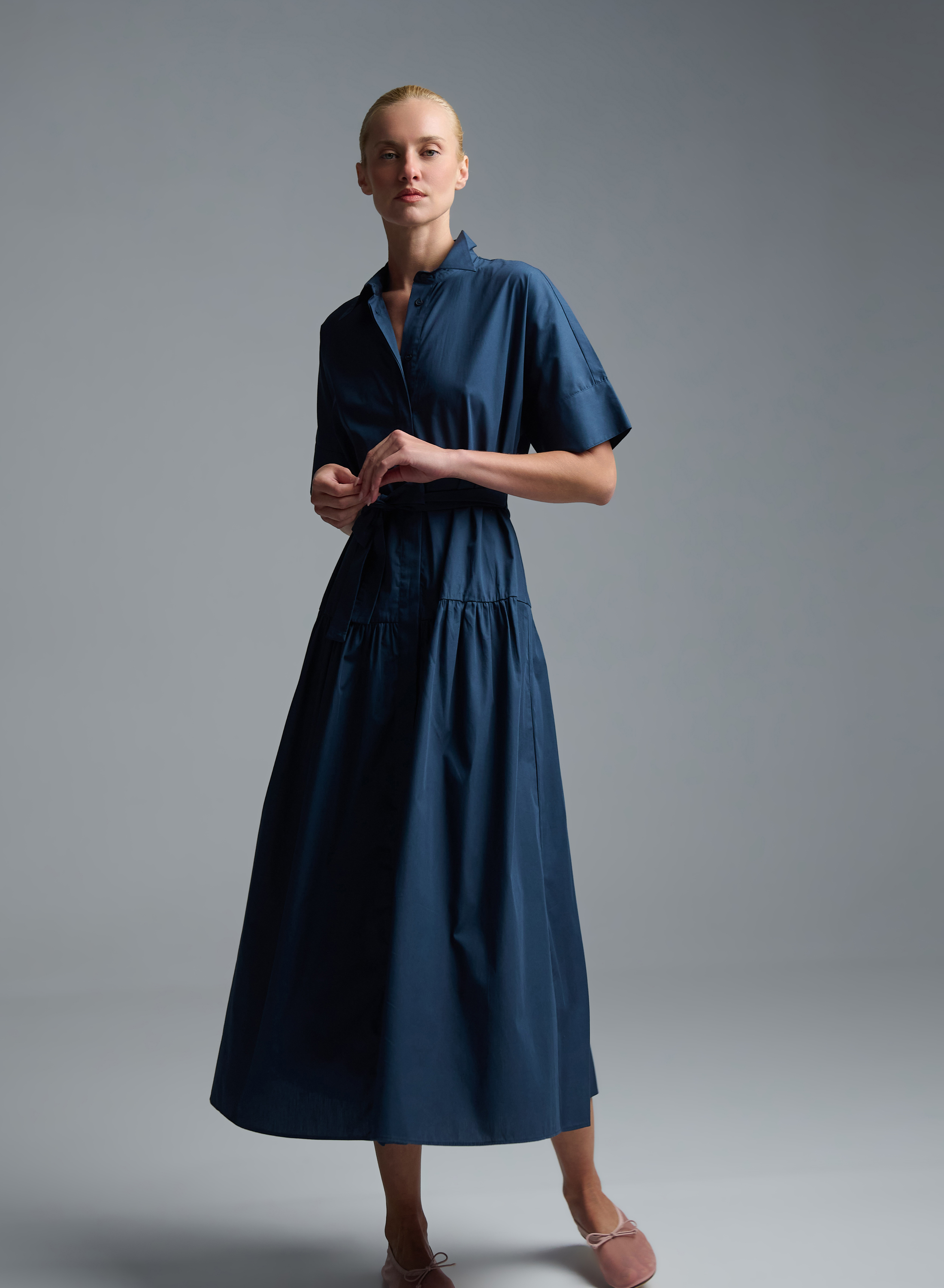 Blue chemisier popline Dress with belt Emme Marella - 0