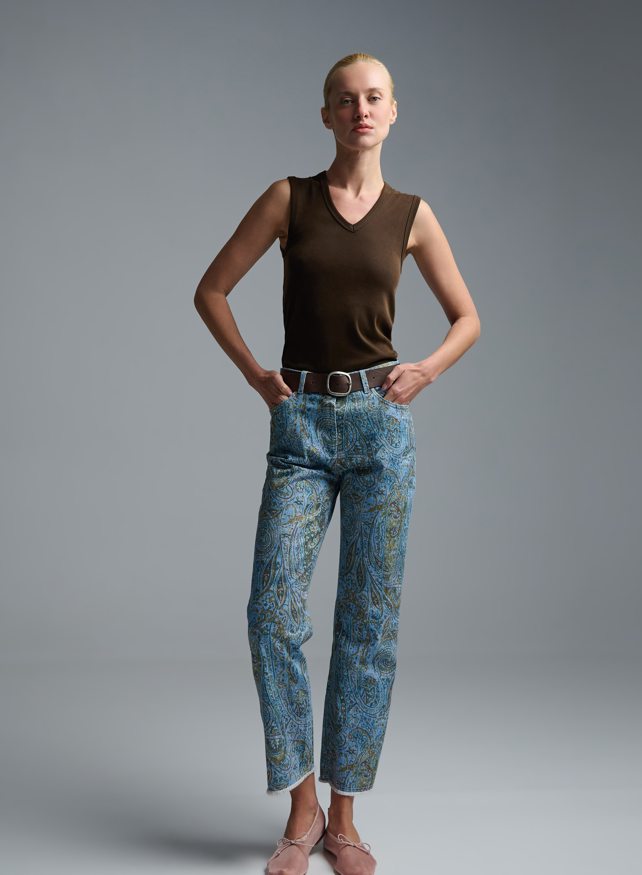 Blue denim Trousers with paisley print and with belt Motel - 1