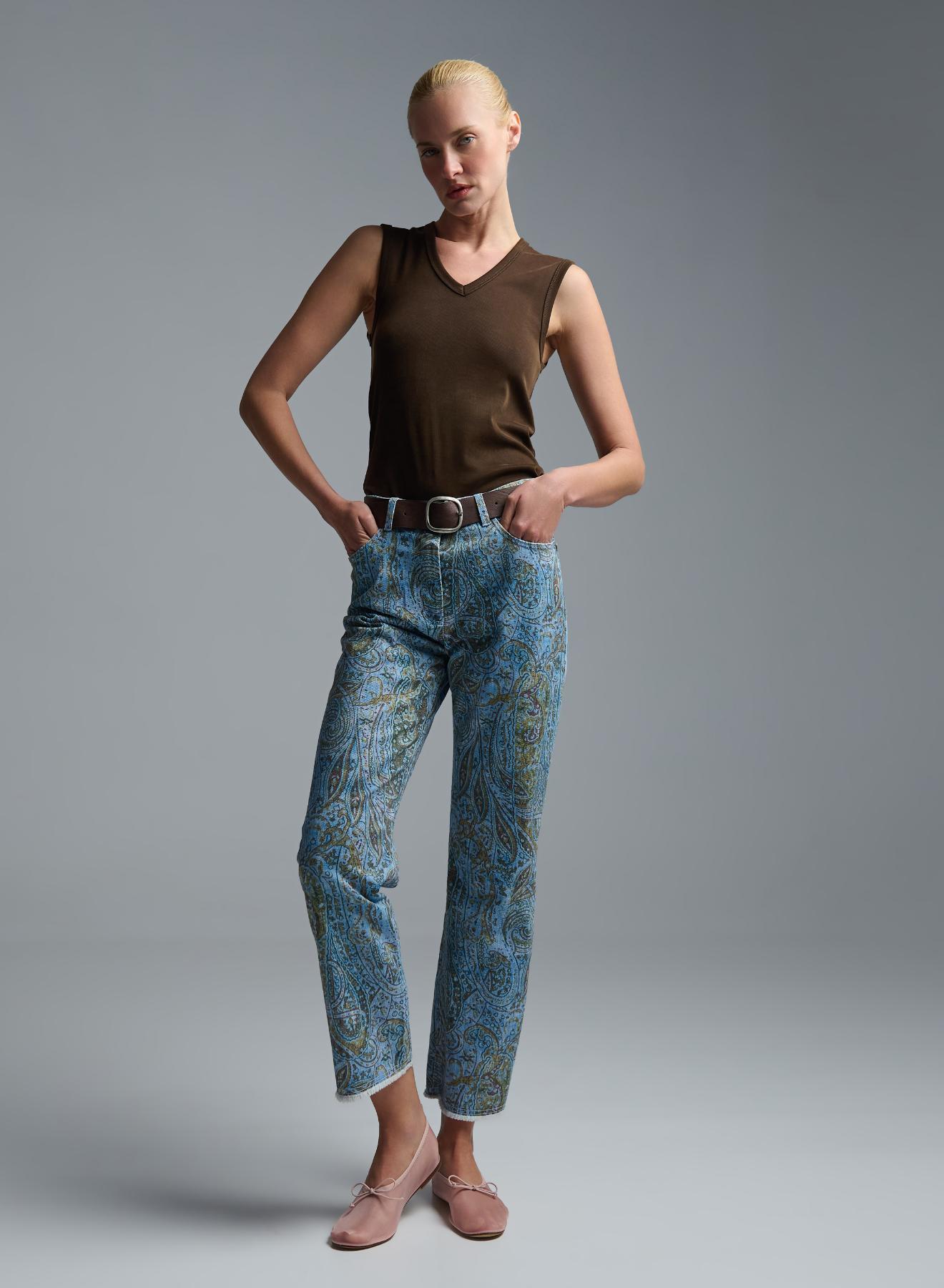 Blue denim Trousers with paisley print and with belt Motel - 1