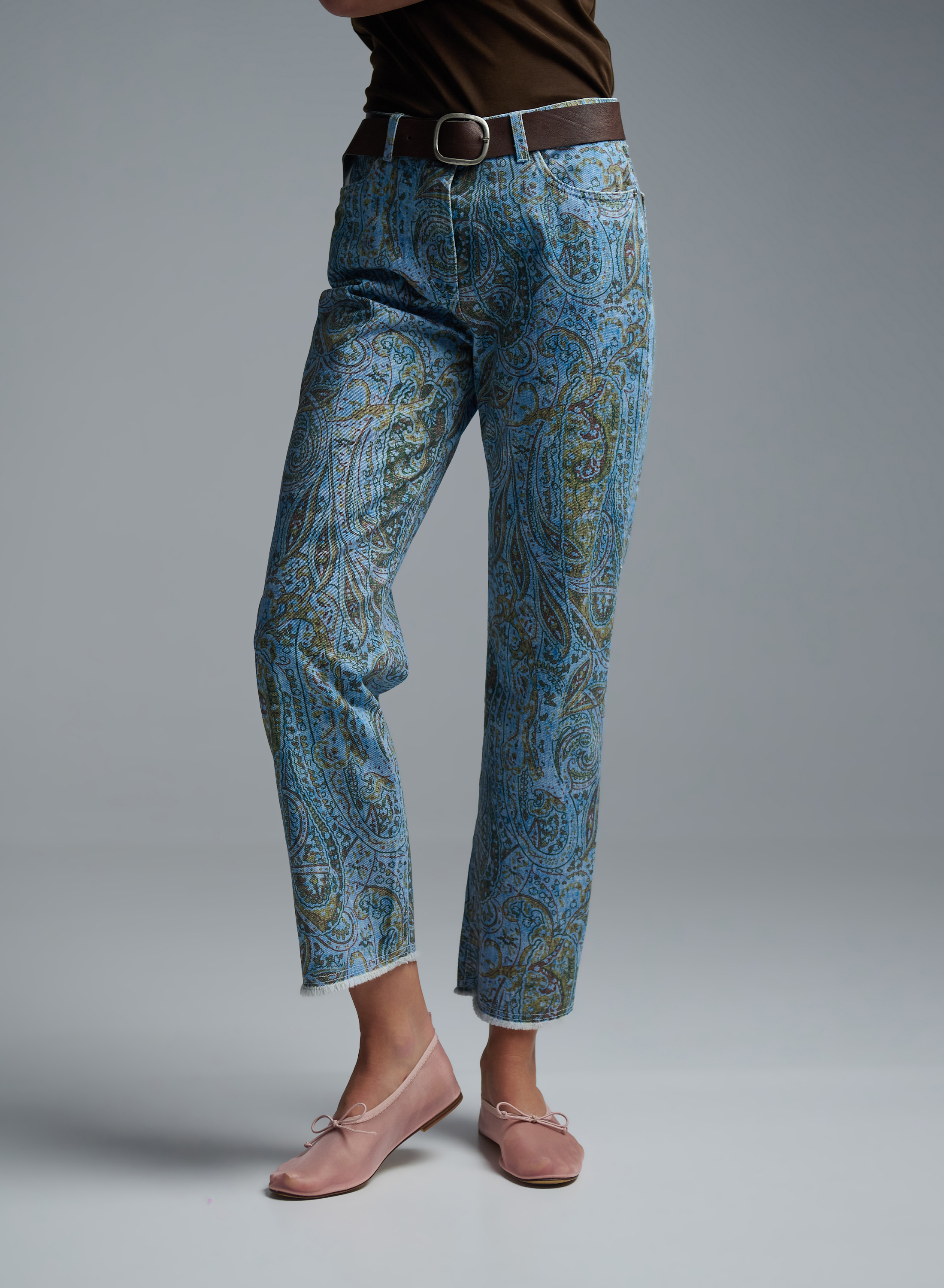 Blue denim Trousers with paisley print and with belt Motel - 2