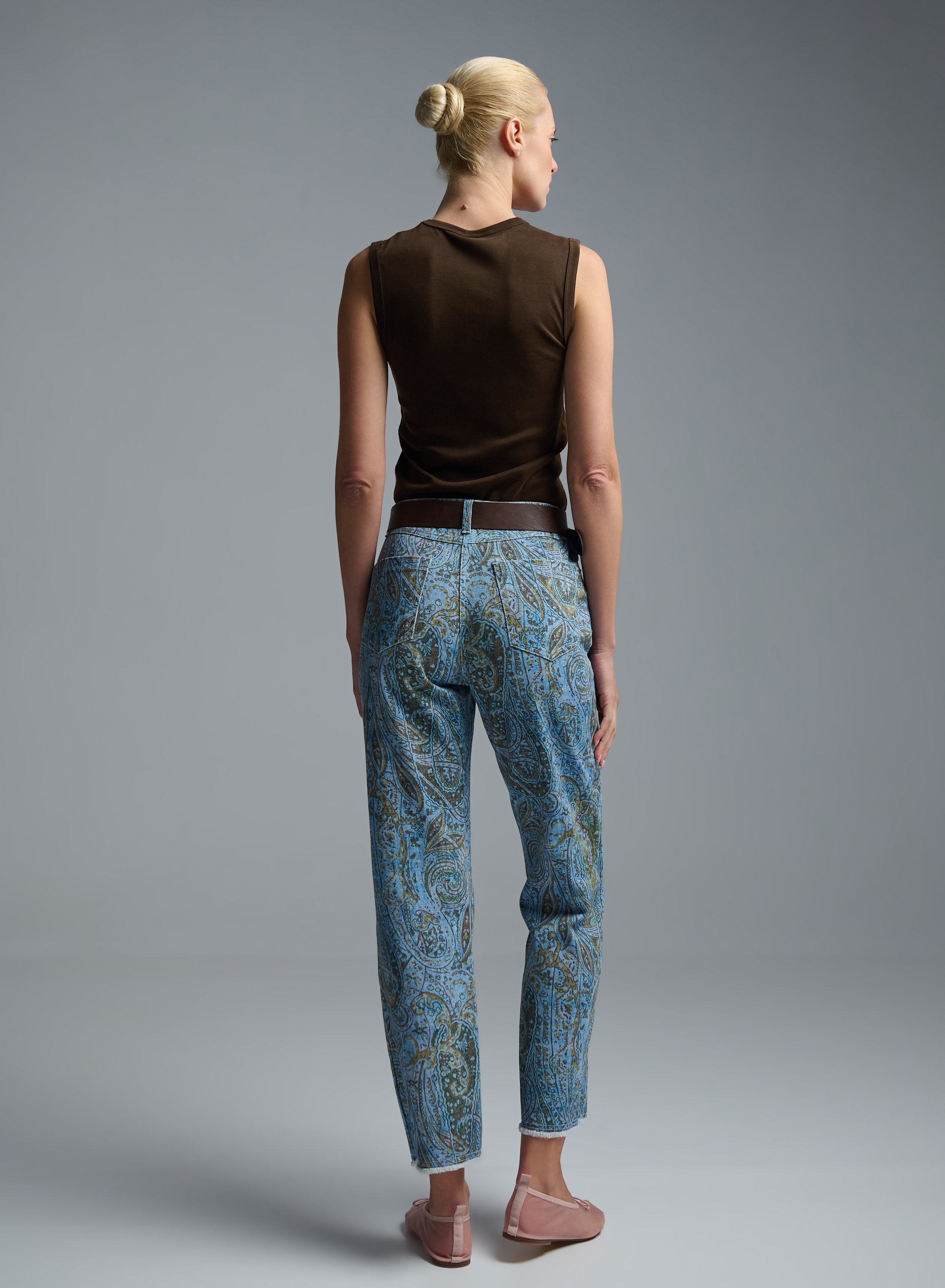 Blue denim Trousers with paisley print and with belt Motel - 3