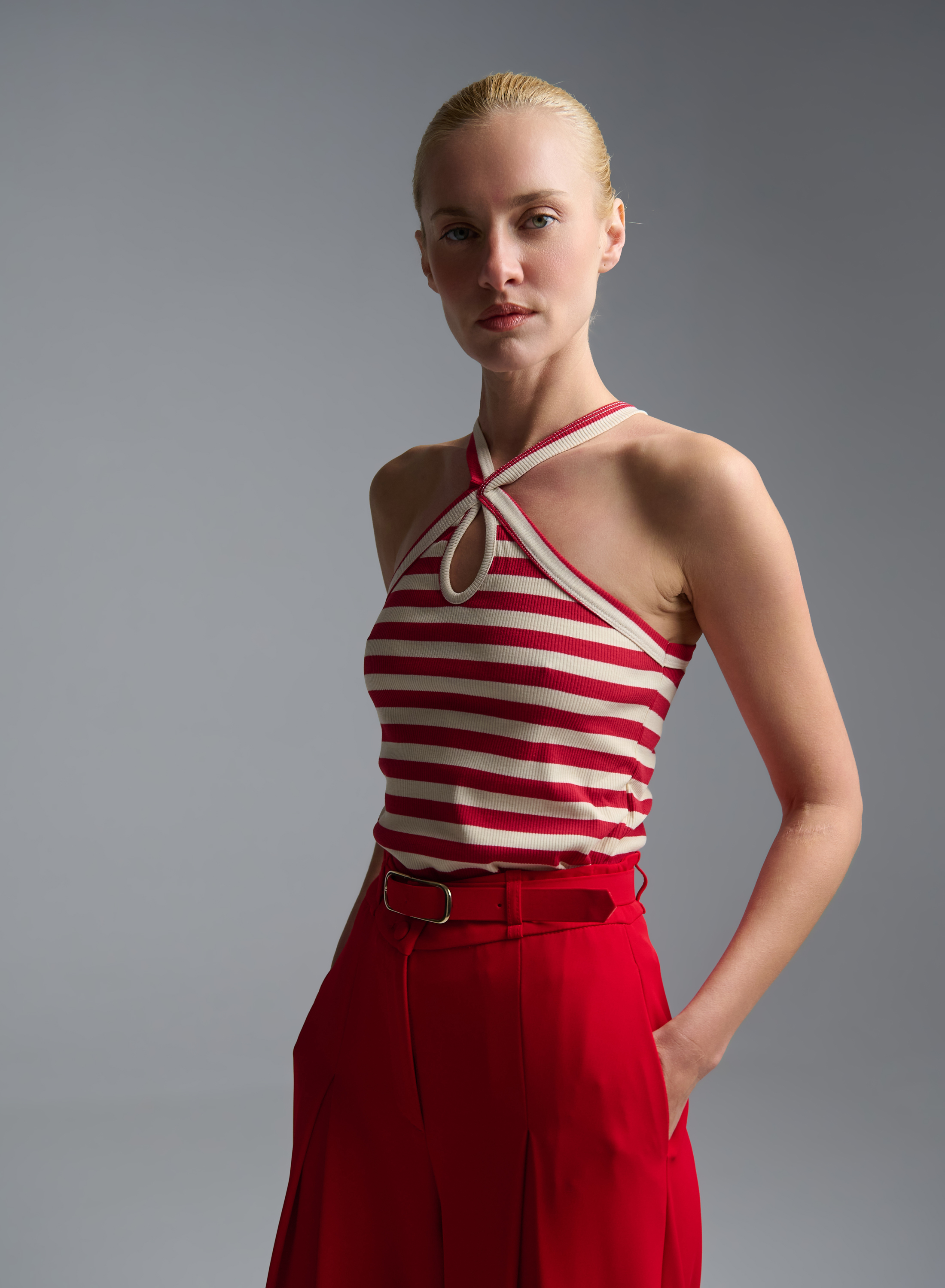 White-Red Top with stripes Vicolo - 3
