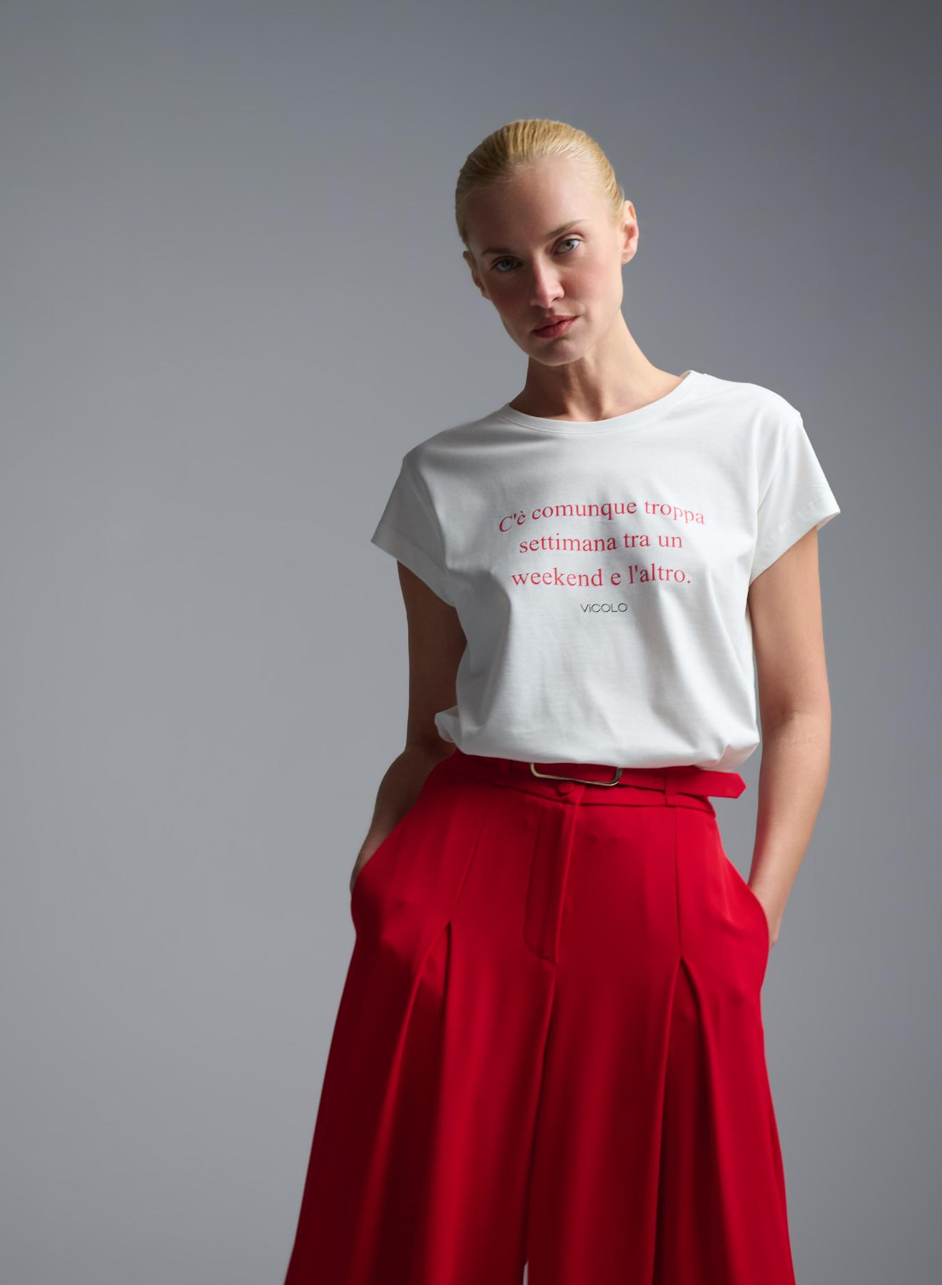 White printed cotton T-Shirt Vicolo - 5