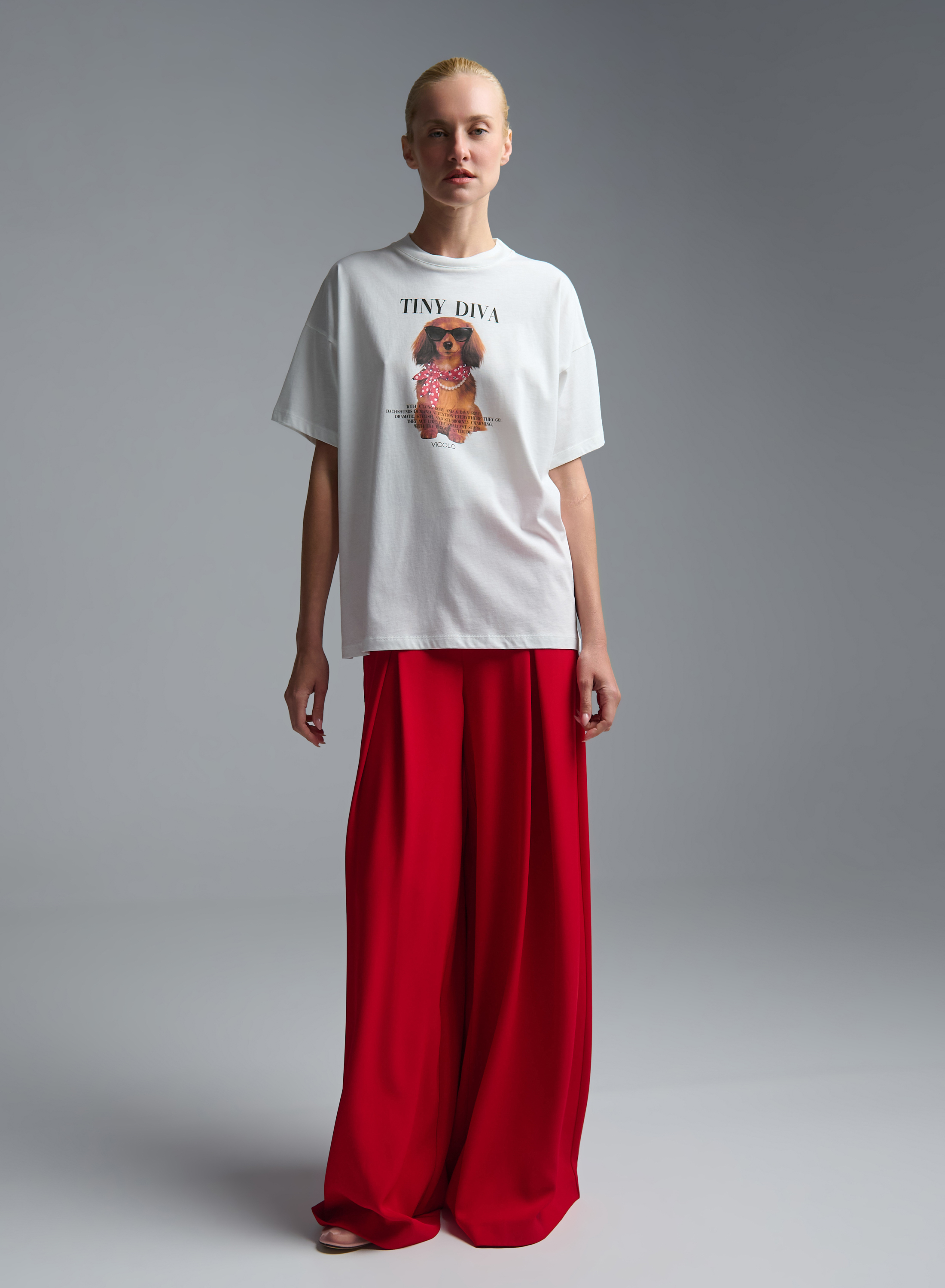 White printed cotton T-Shirt with rhinestones Vicolo - 1