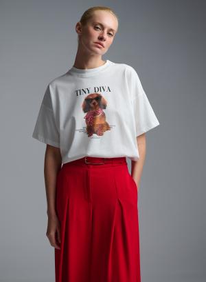 White printed cotton T-Shirt with rhinestones Vicolo - 61153