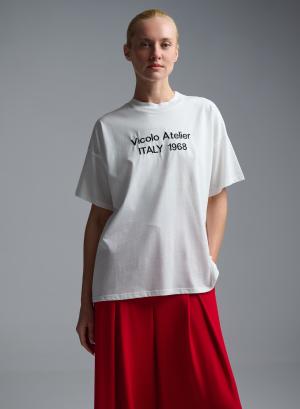 White cotton T-Shirt with embroidered logo Vicolo - 61156