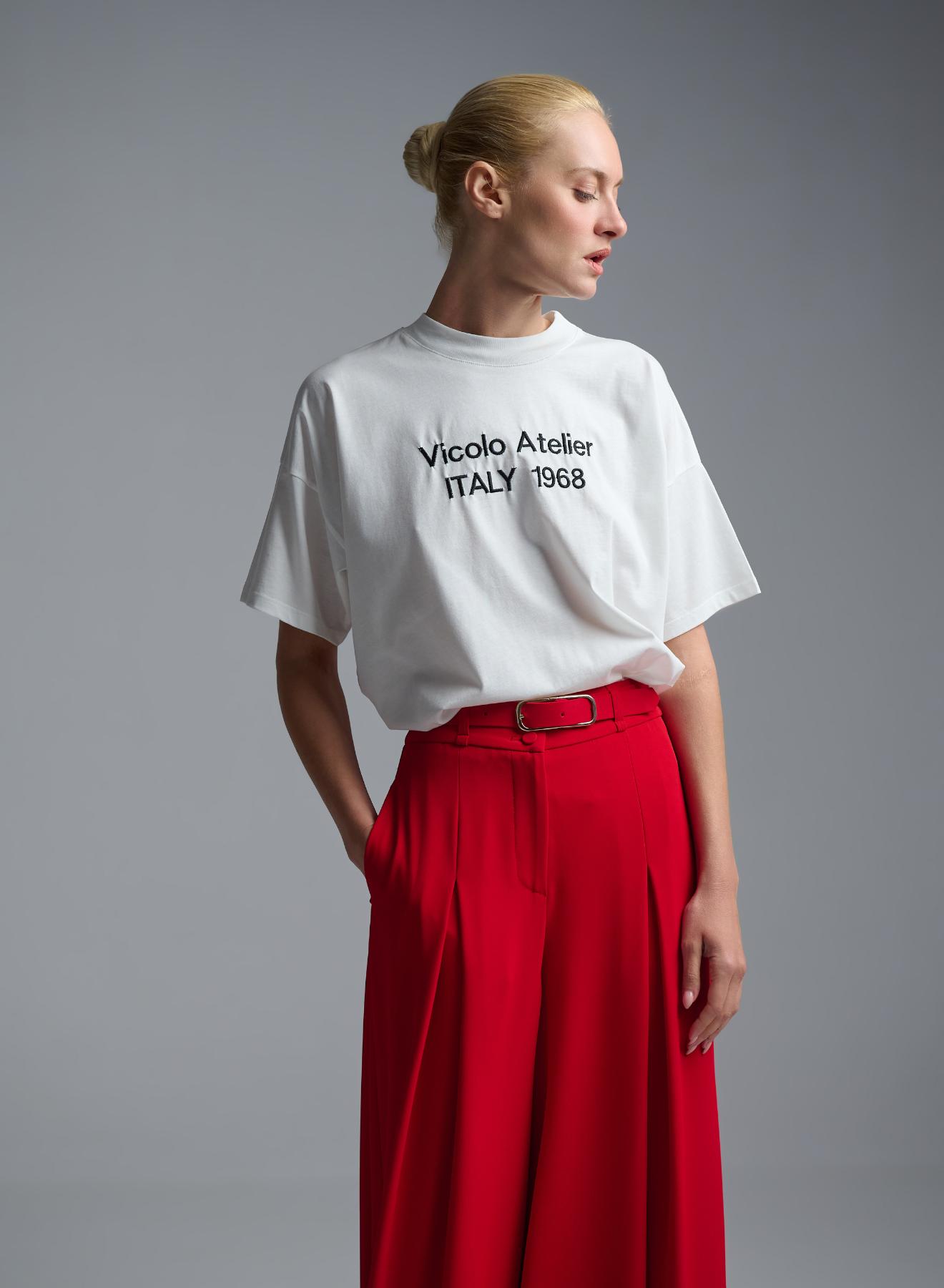 White cotton T-Shirt with embroidered logo Vicolo - 3