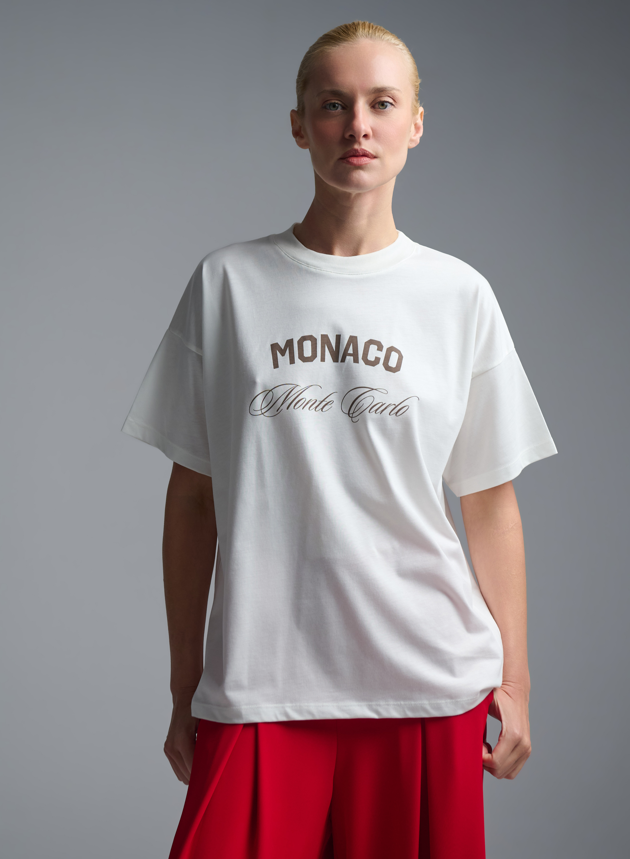 White cotton T-Shirt with print Monaco Vicolo - 0