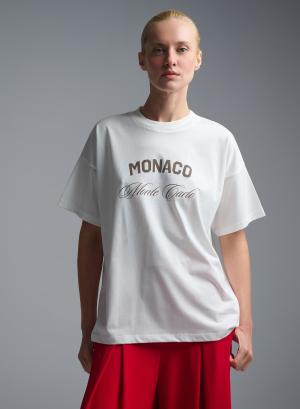 White cotton T-Shirt with print Monaco Vicolo - 61162