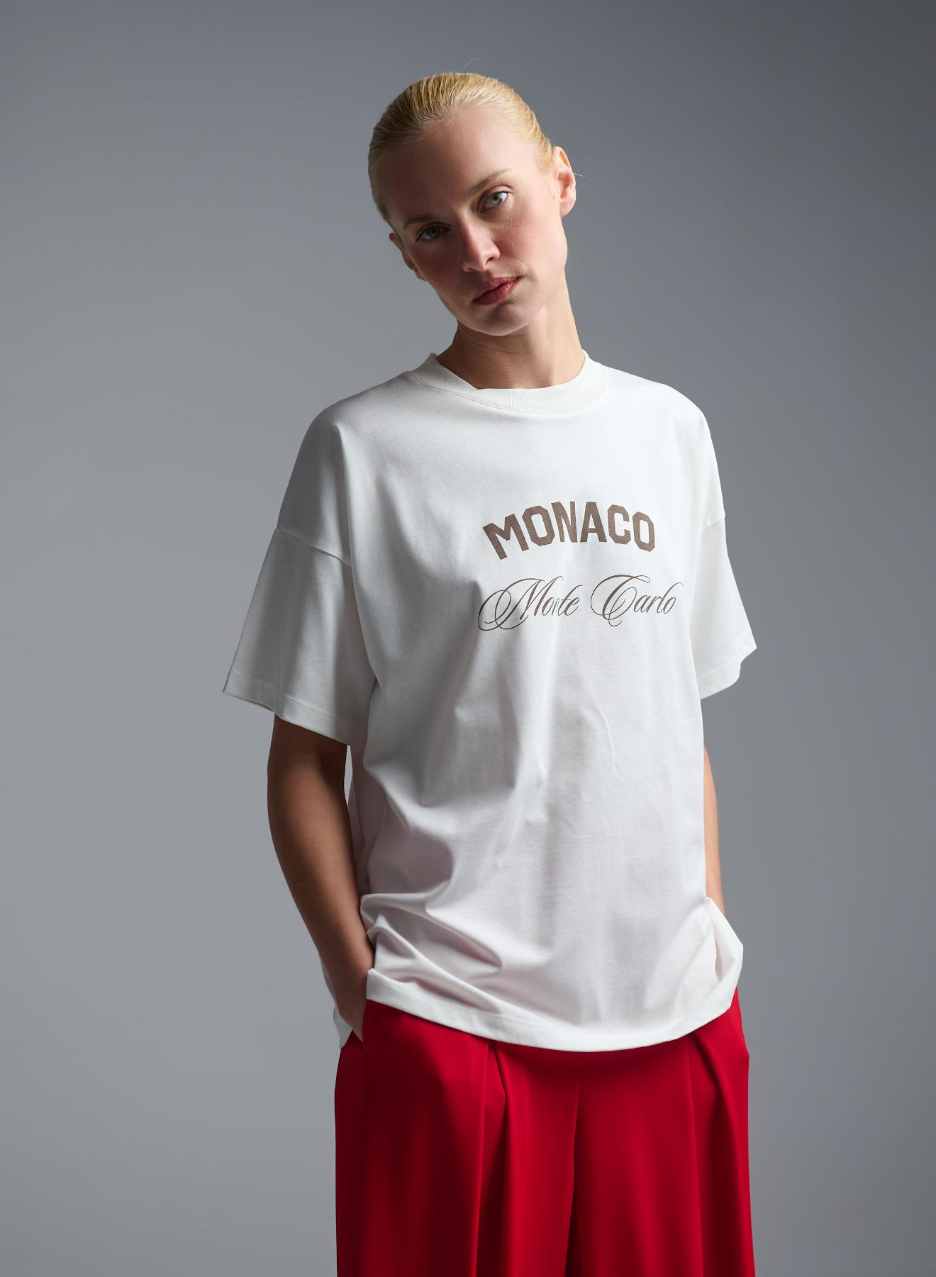 White cotton T-Shirt with print Monaco Vicolo - 5
