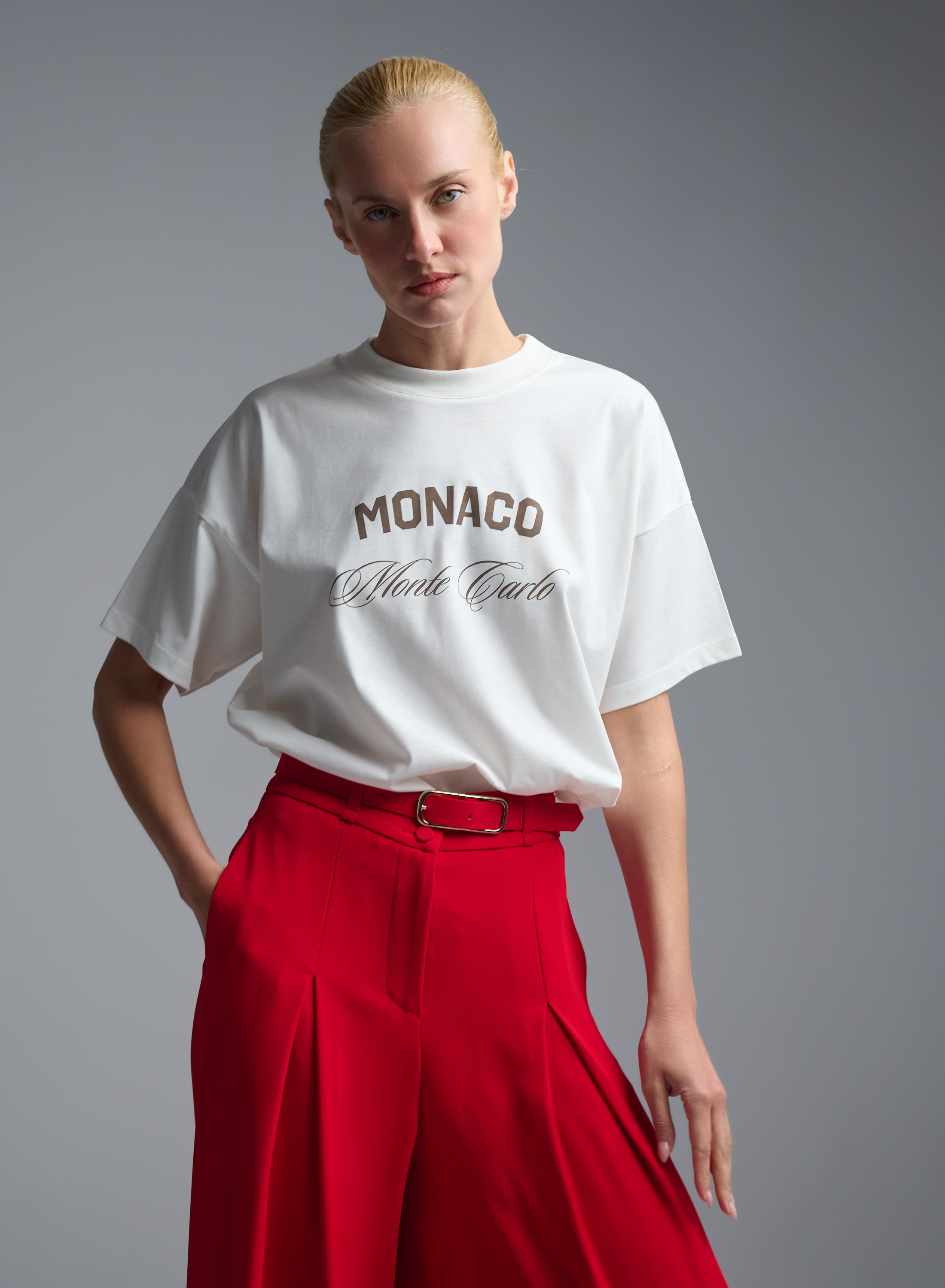 White cotton T-Shirt with print Monaco Vicolo - 3