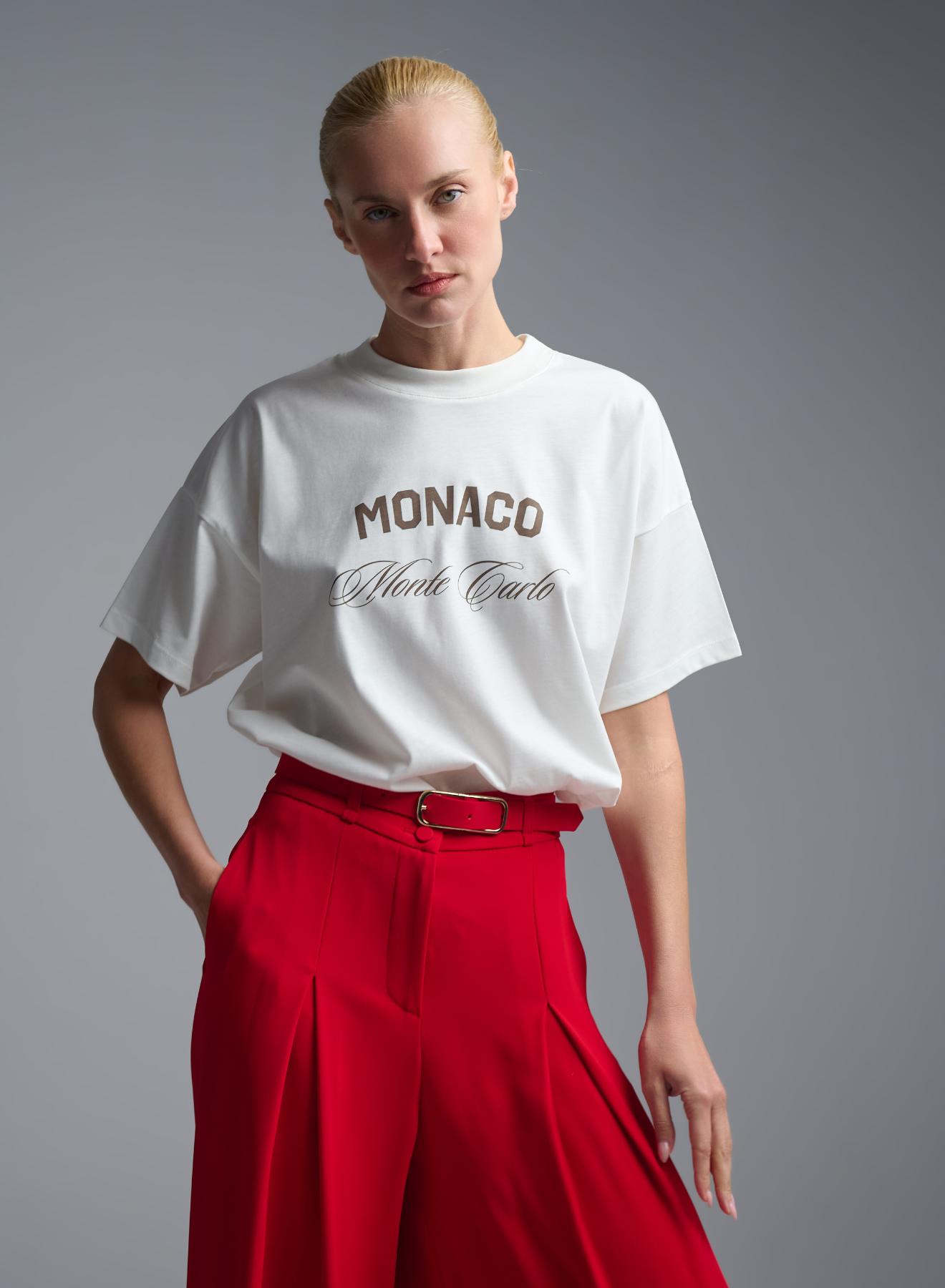White cotton T-Shirt with print Monaco Vicolo - 4