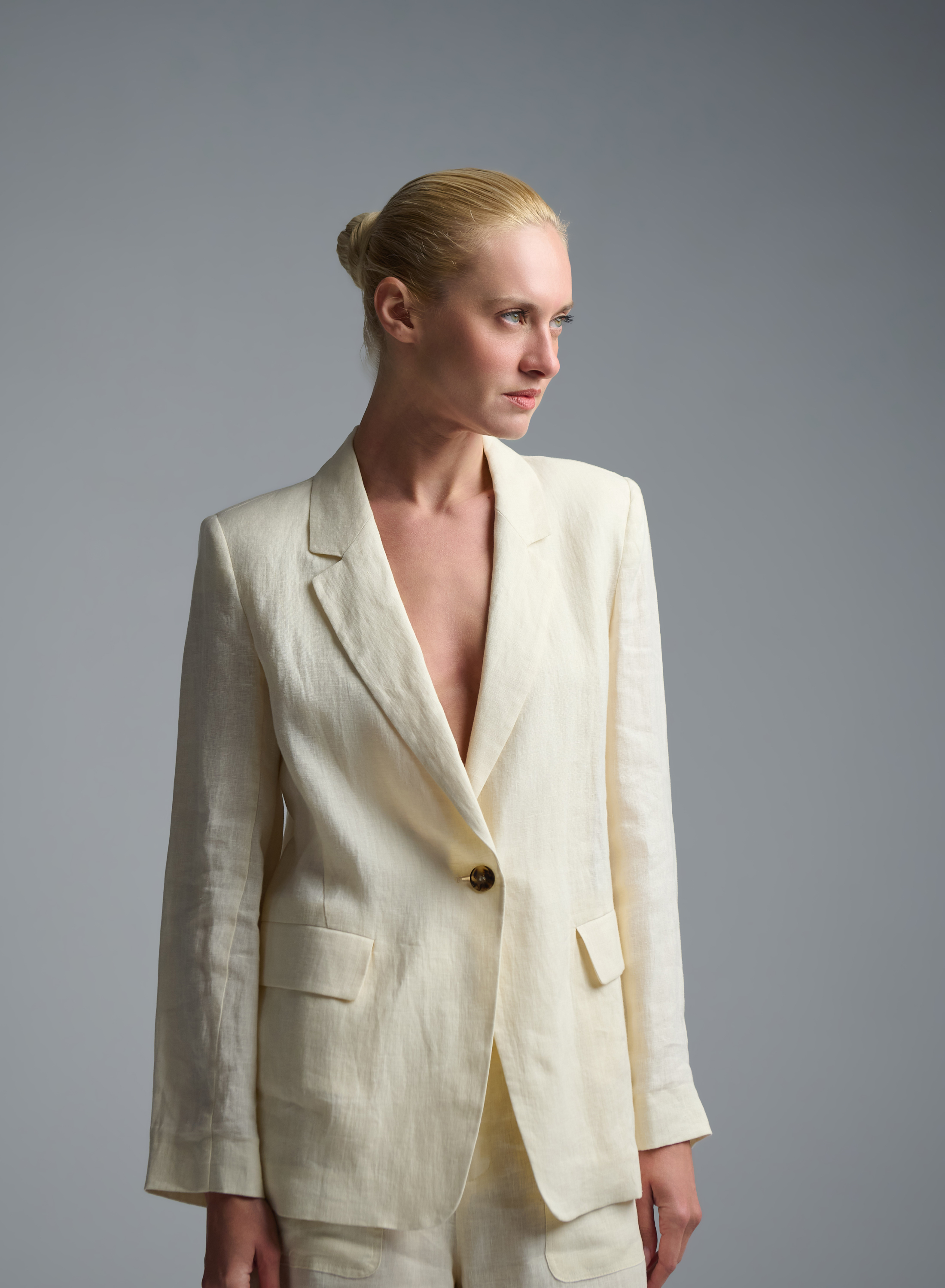 Ecru linen single buttoned Denim Jacket Emme Marella - 0