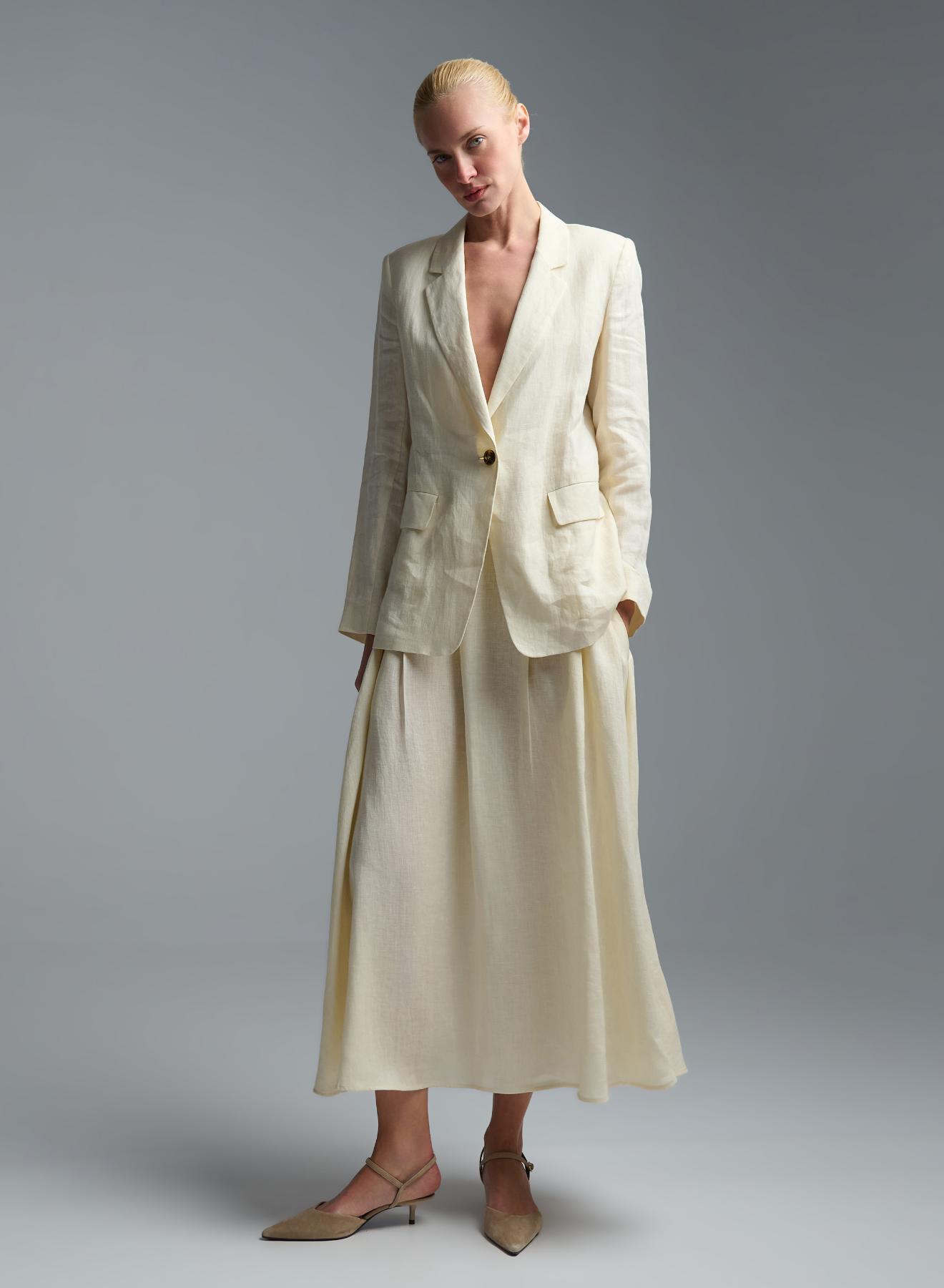 Ecru linen Skirt with pleats and with rear elasticated waistband Emme Marella - 4