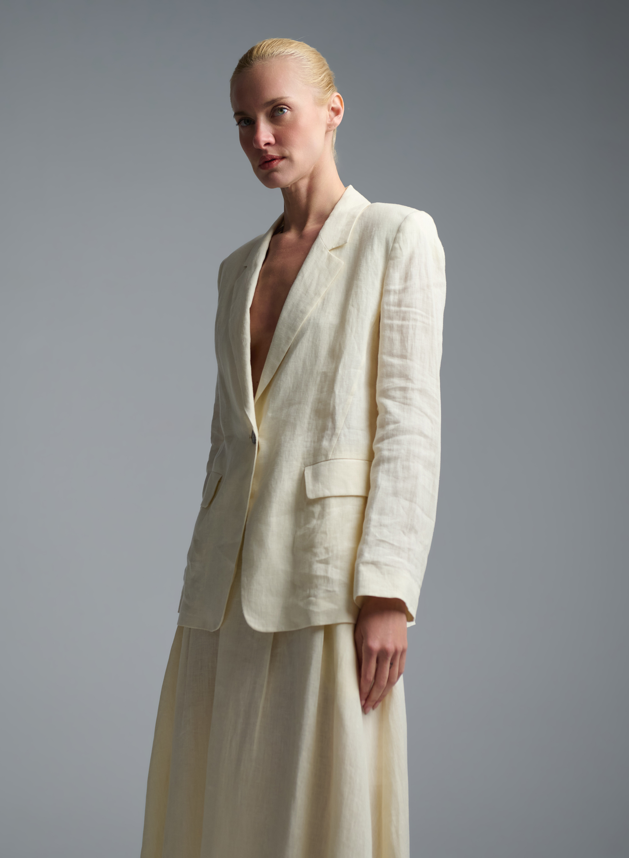 Ecru linen single buttoned Denim Jacket Emme Marella - 5