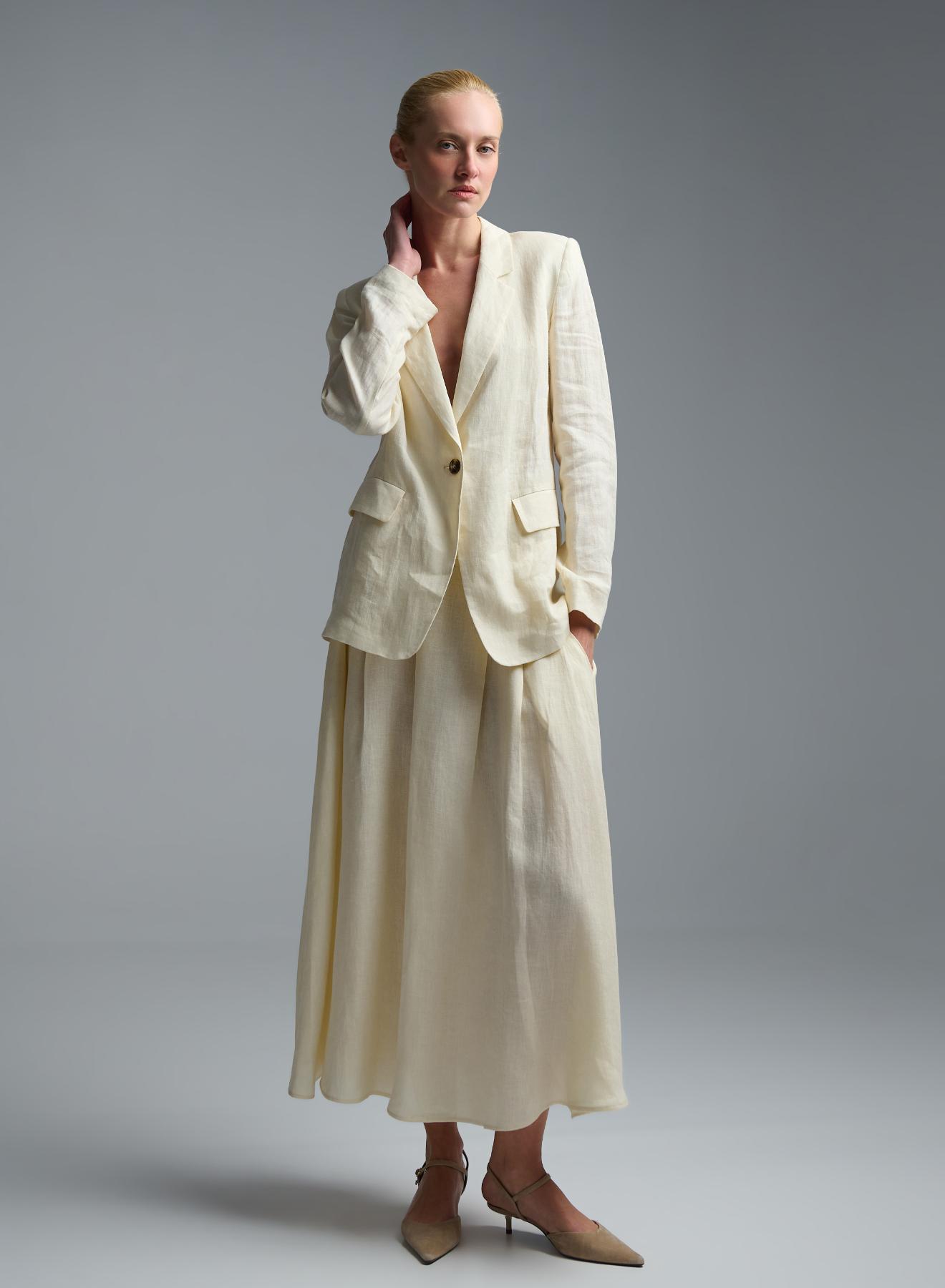 Ecru linen Skirt with pleats and with rear elasticated waistband Emme Marella - 1