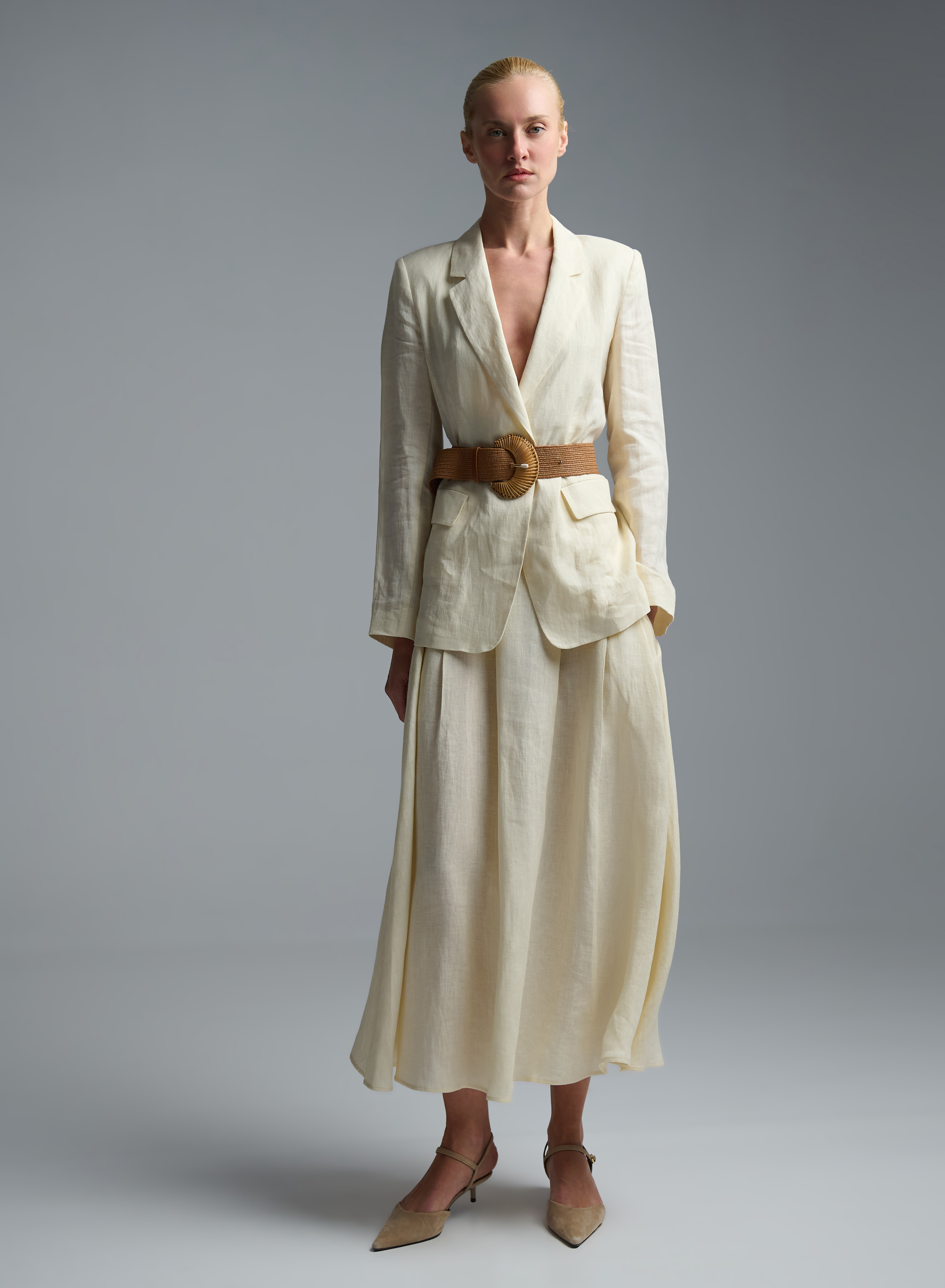 Ecru linen Skirt with pleats and with rear elasticated waistband Emme Marella - 1
