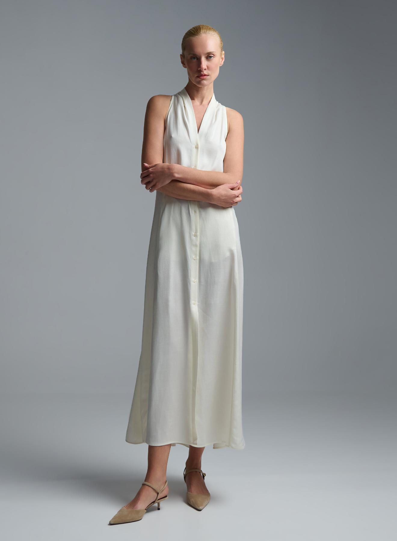 Ecru sleeveless Dress with front buttons closure Emme Marella - 3